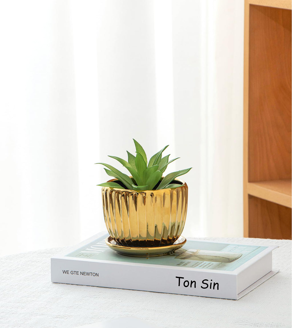 Ceramic Flower Pots, 4"+5"+6" Inch Small Glazed Succulent Planters with Drainage Hole, Modern Indoor Decorative Plant Pots Set of 3,Garden Pots with Saucer