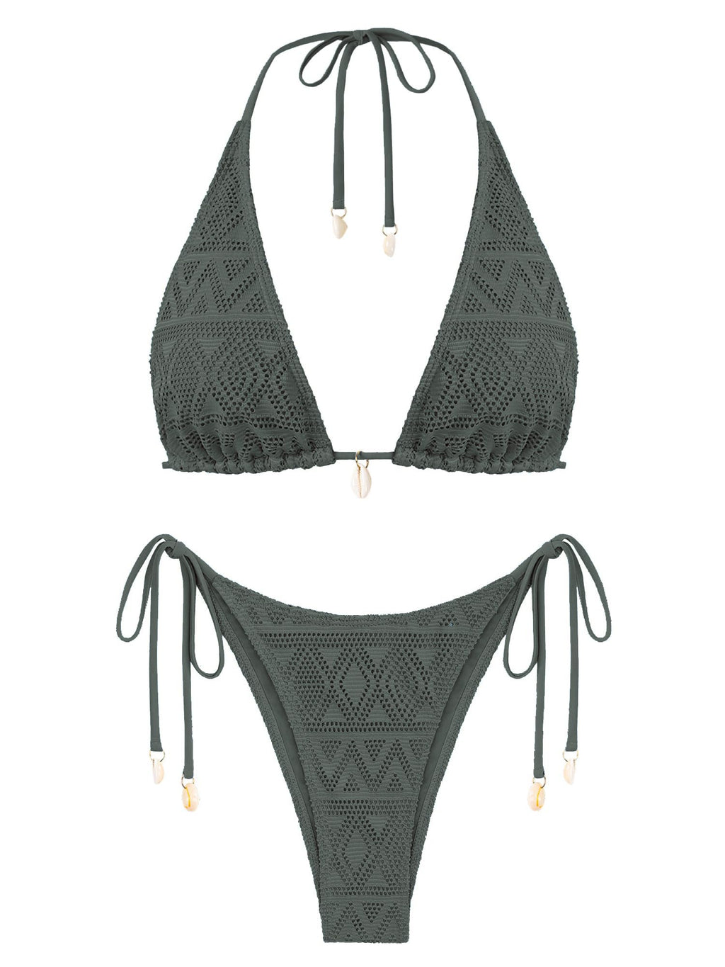 Women's Multiway Triangle Bikini â€?Fishnet Tie-Side Bandeau & Halter Swimsuit Set