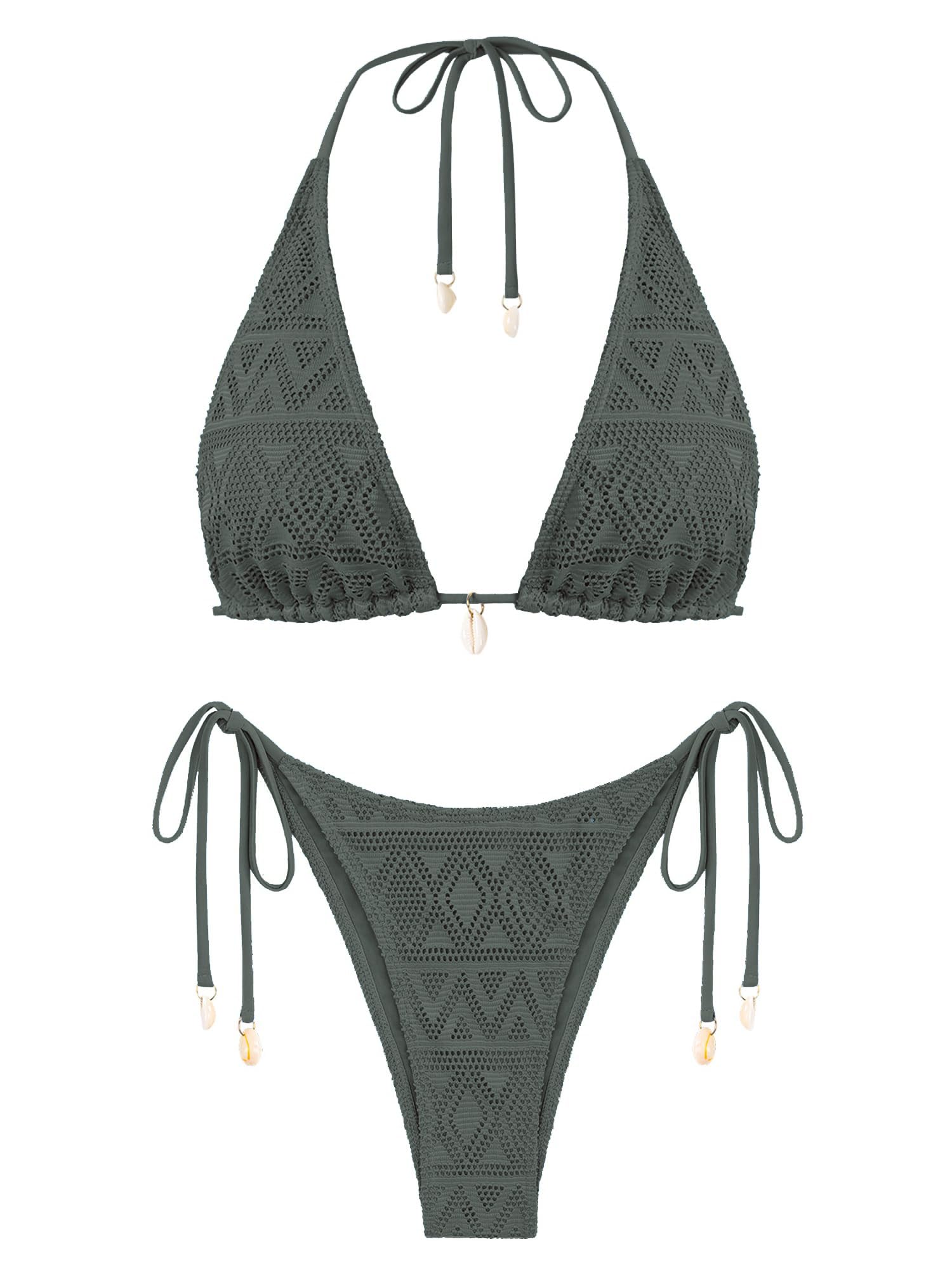 Women's Multiway Triangle Bikini â€?Fishnet Tie-Side Bandeau & Halter Swimsuit Set