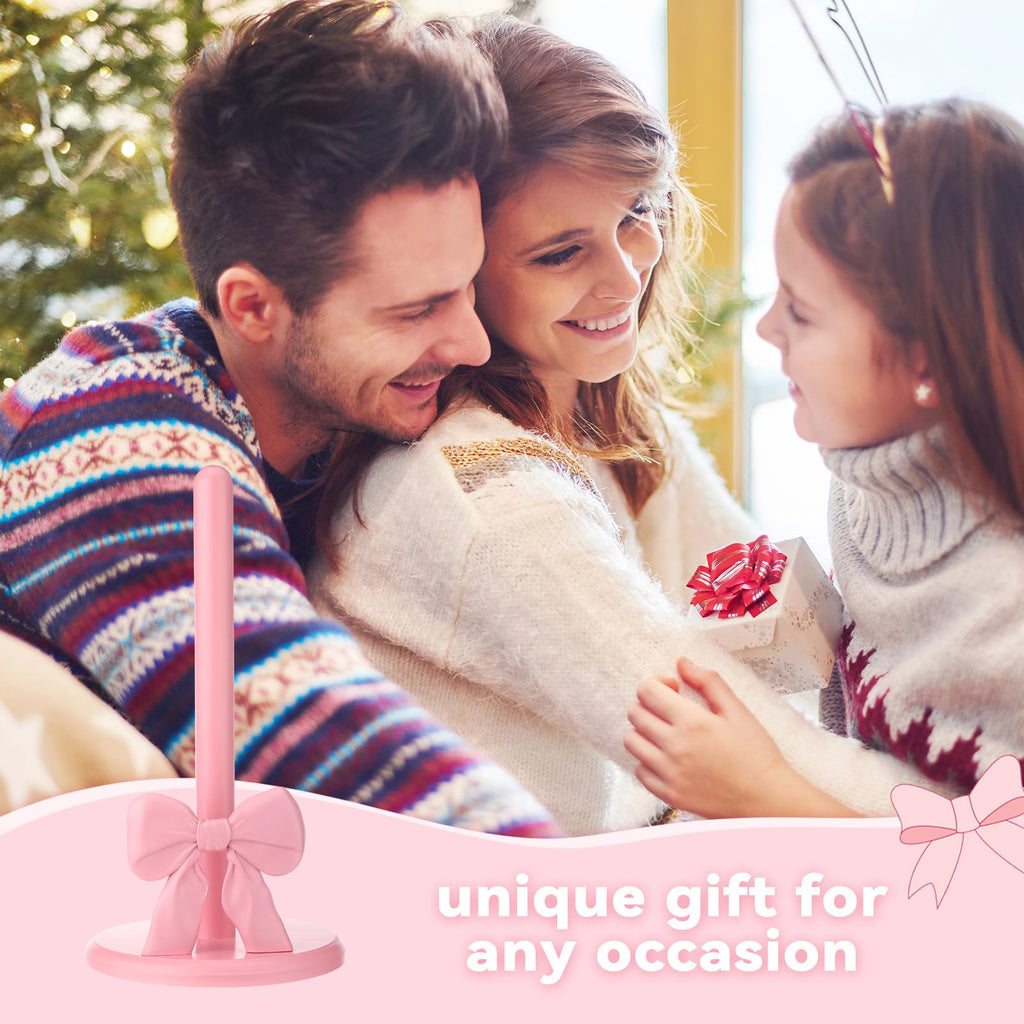 Coquette Pink Bow Paper Towel Holder Cute Wooden Decorative Paper Towel Stand Free-Standing