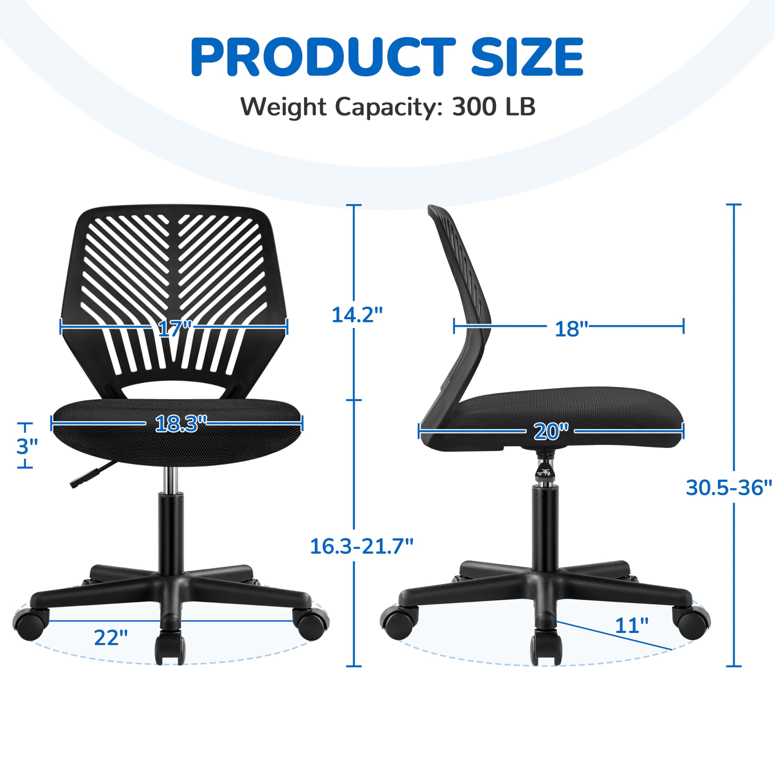 Cute Low-Back Armless Study w/Lumbar Support Adjustable Swivel Chair