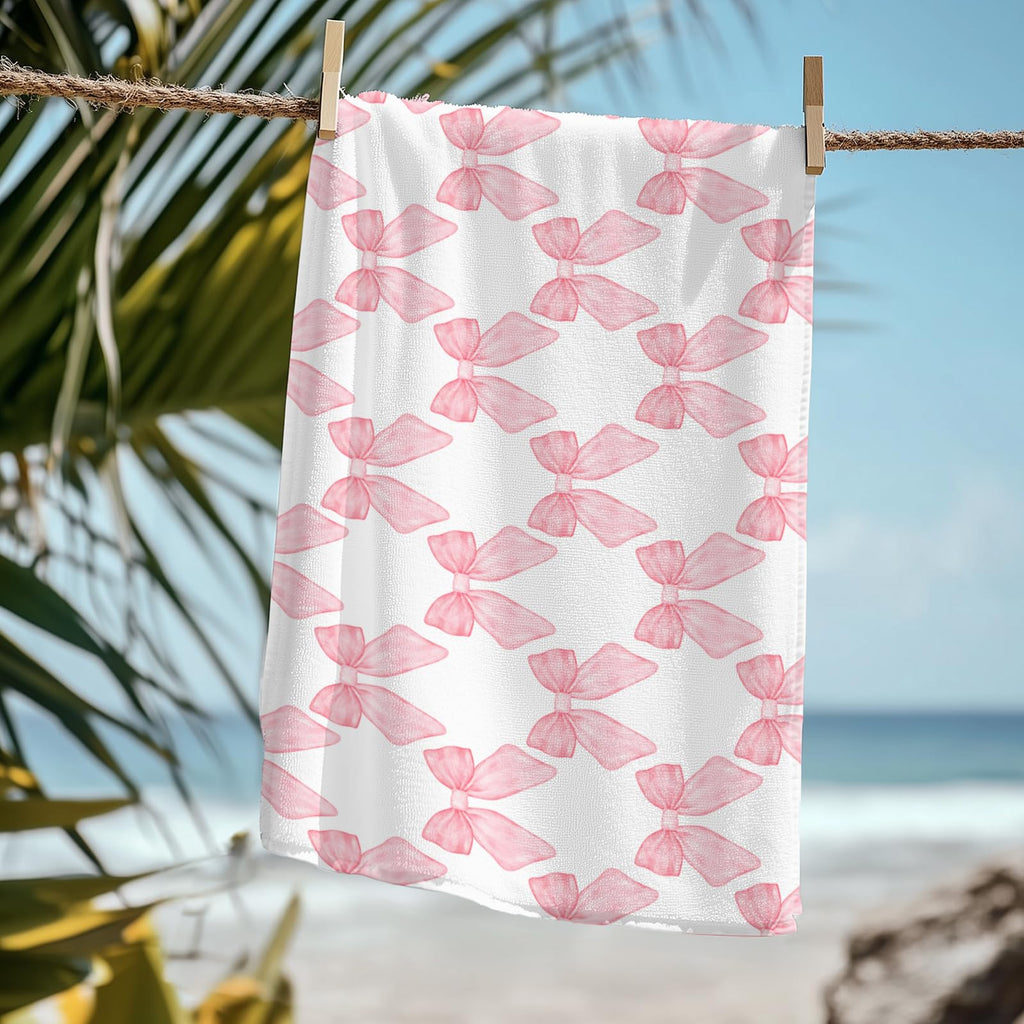 Coquette Girly Pink Bow Beach Towel - Microfiber Absorb Water Travel Towels 60x30 Inches for Bathroom Kitchen