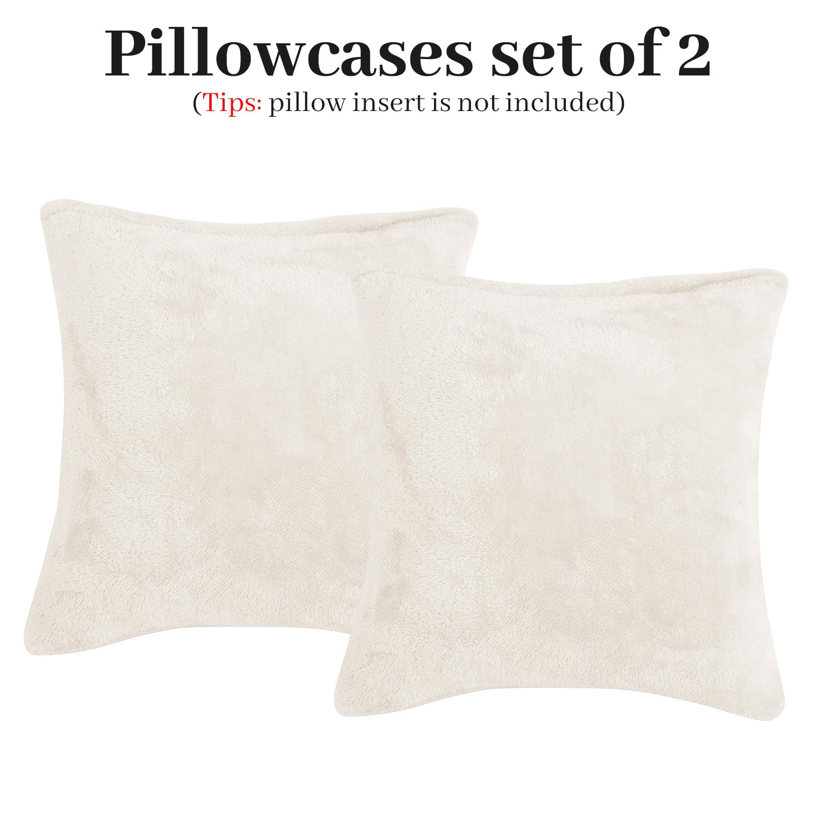 Faux Fur Pillow Cases Set of 2, Luxury Ultra Soft Fuzzy Pillowcases, Fluffy Plush Velvet Pillow Covers with Zipper, Cozy Warmth and No Shedding