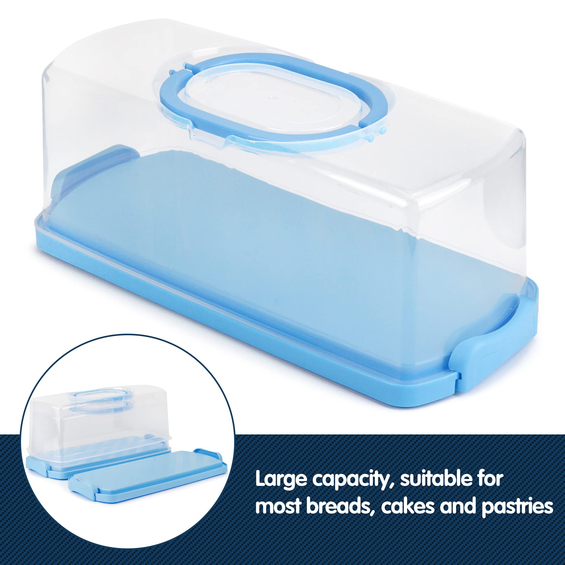 Plastic Rectangular Bread Box with Clear Lid, Loaf Cake Keeper, Portable Bread Keeper Storage Container with Handle