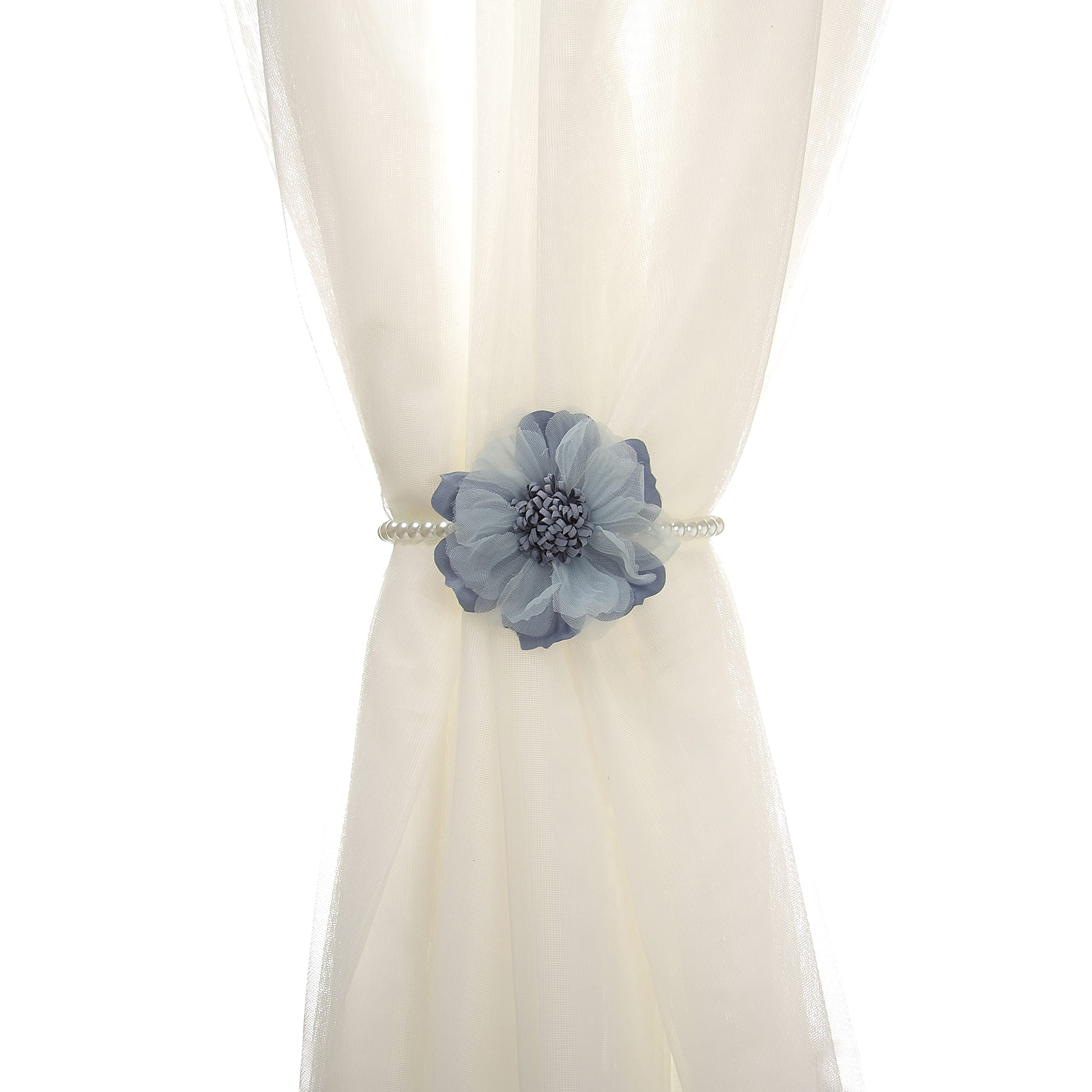 Elegant Pearl Magnetic Curtain Tieback with Handmade Flower Decorative Drapery Holdbacks Rope Holder