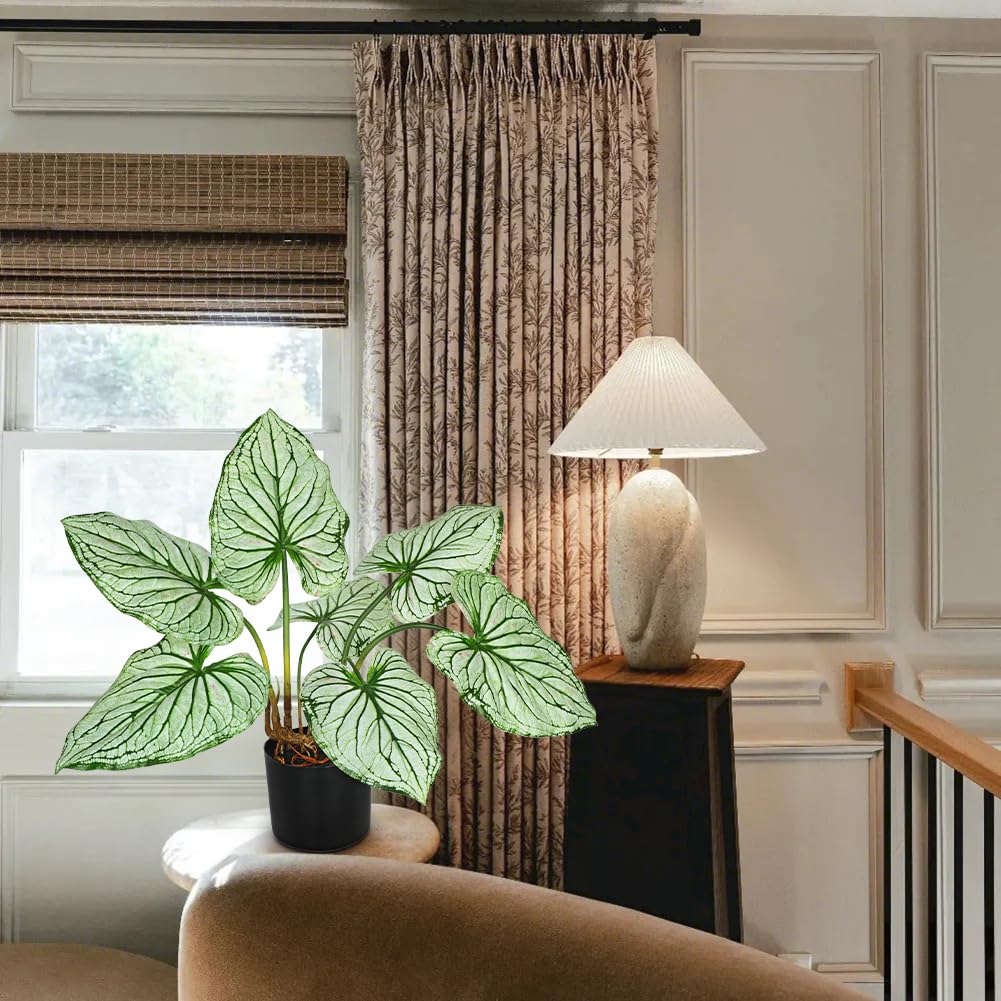 Tall Fake Plants Artificial Caladium Plants in Black Pot Realistic Potted Faux Plant Indoor for Home Decor 22''