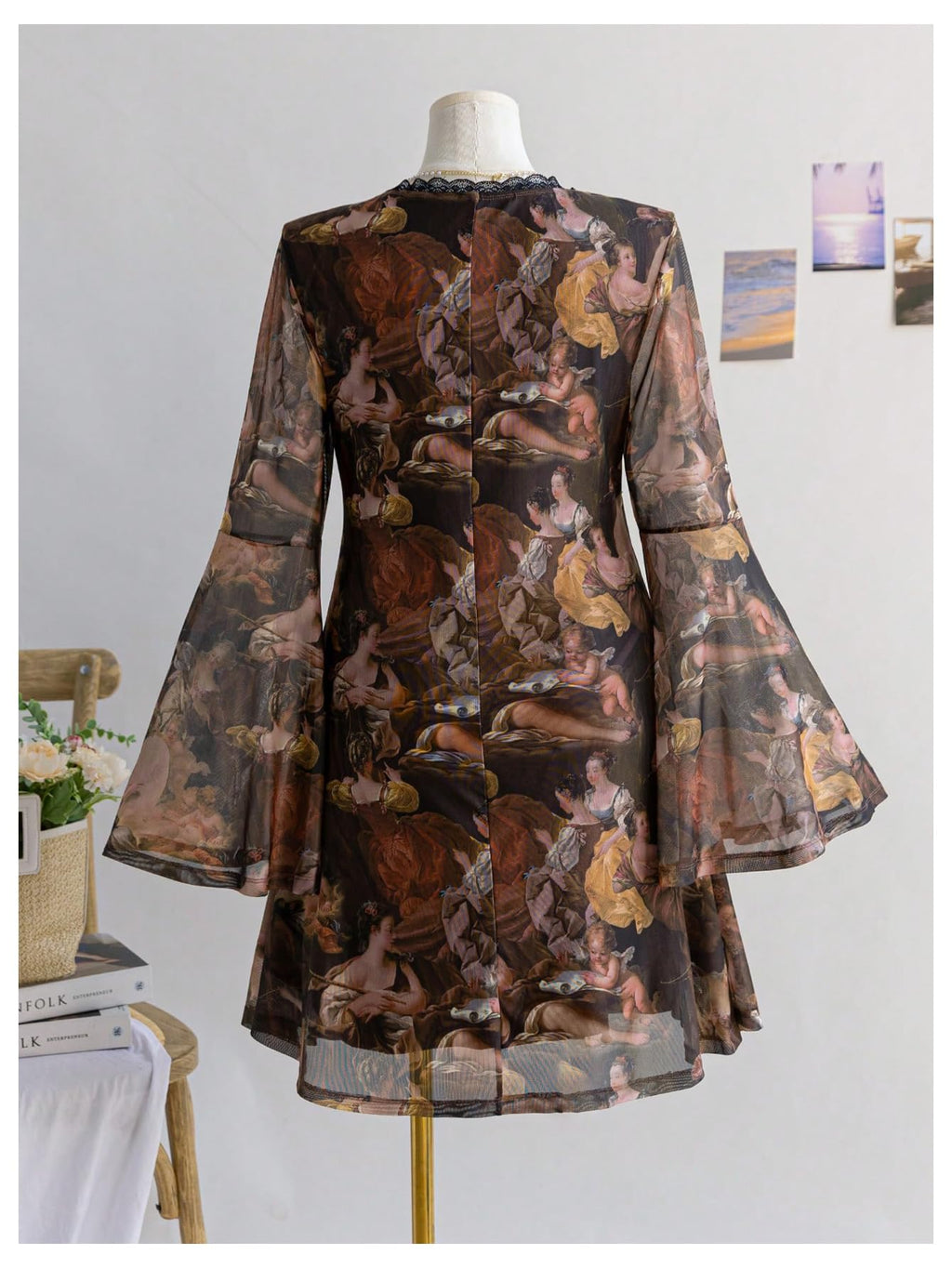 Women's Plus Size Lace Leopard Print Bell Sleeve Bow Front Dress Mini