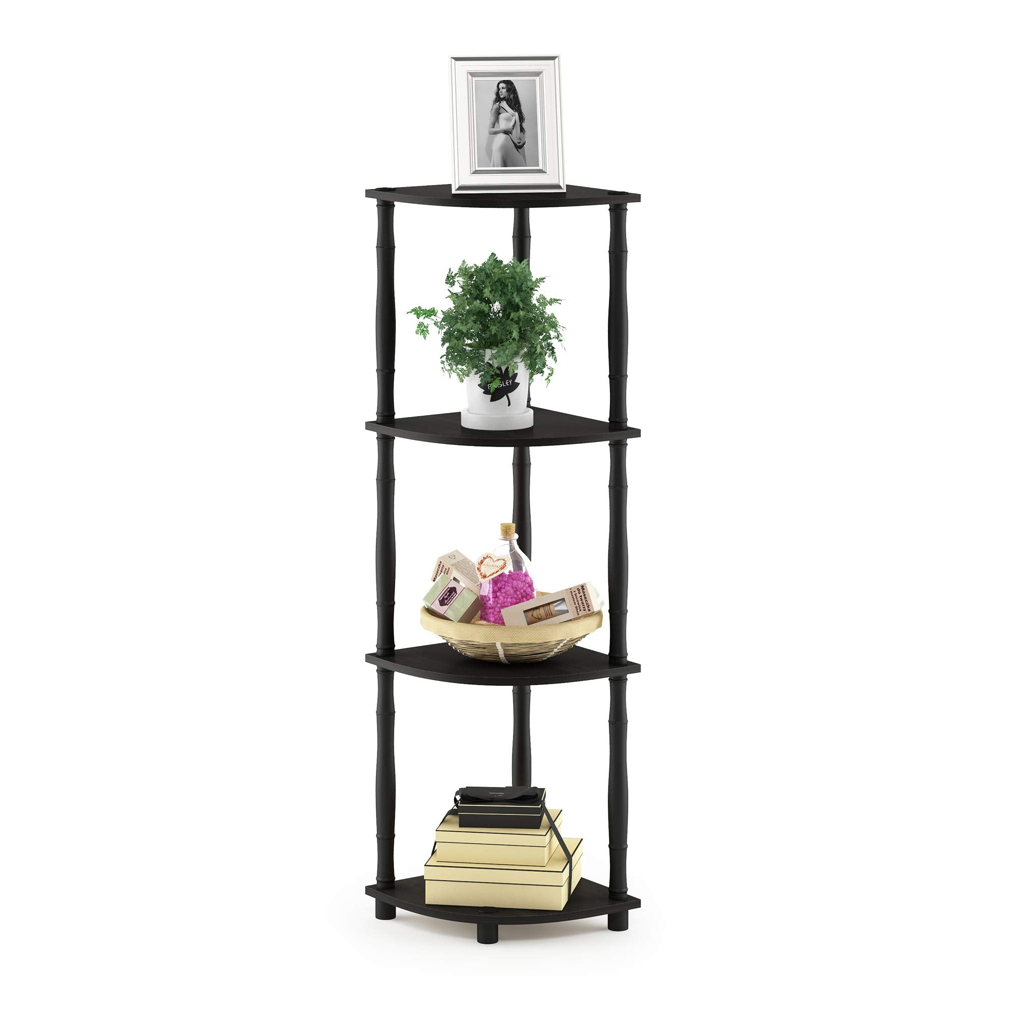 Three-Tier Round Tube Reversible Corner Display Rack Multipurpose Shelving Unit
