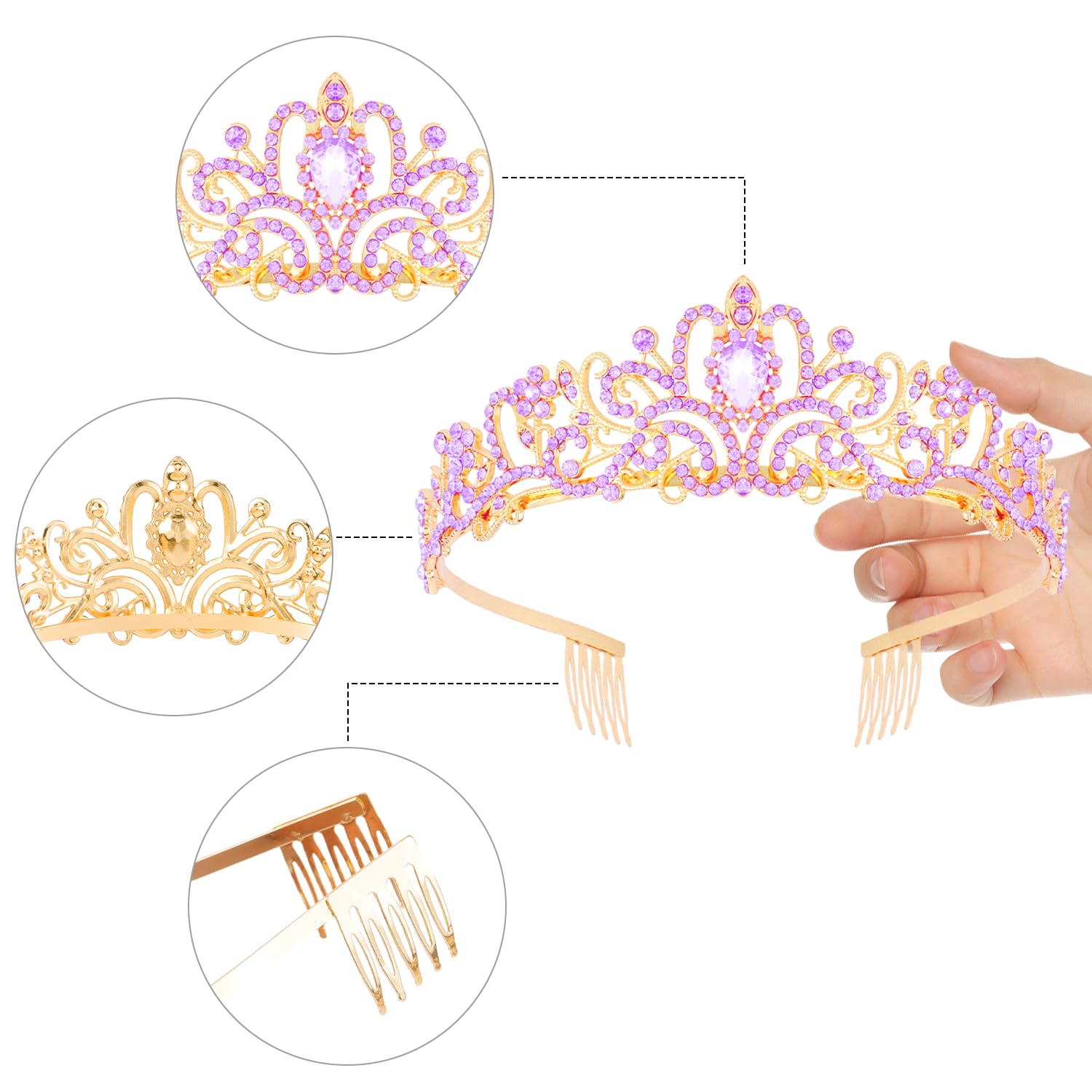Princess Crystal Tiara Crown Headband Elegant Crown With Combs