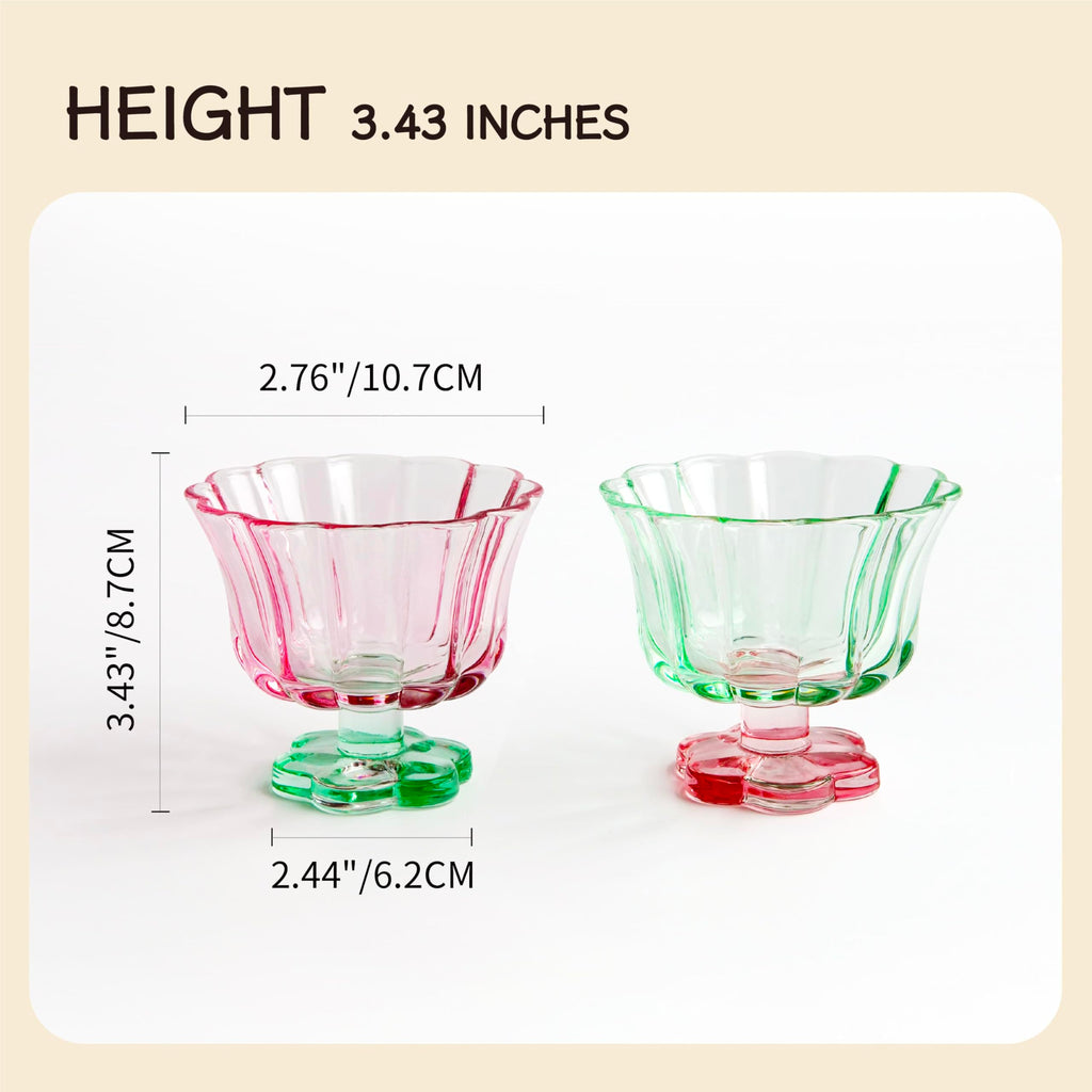 Set of 2 Glass Dessert Bowls â€?Cherry & Mint Color Contrast with Heavy Base