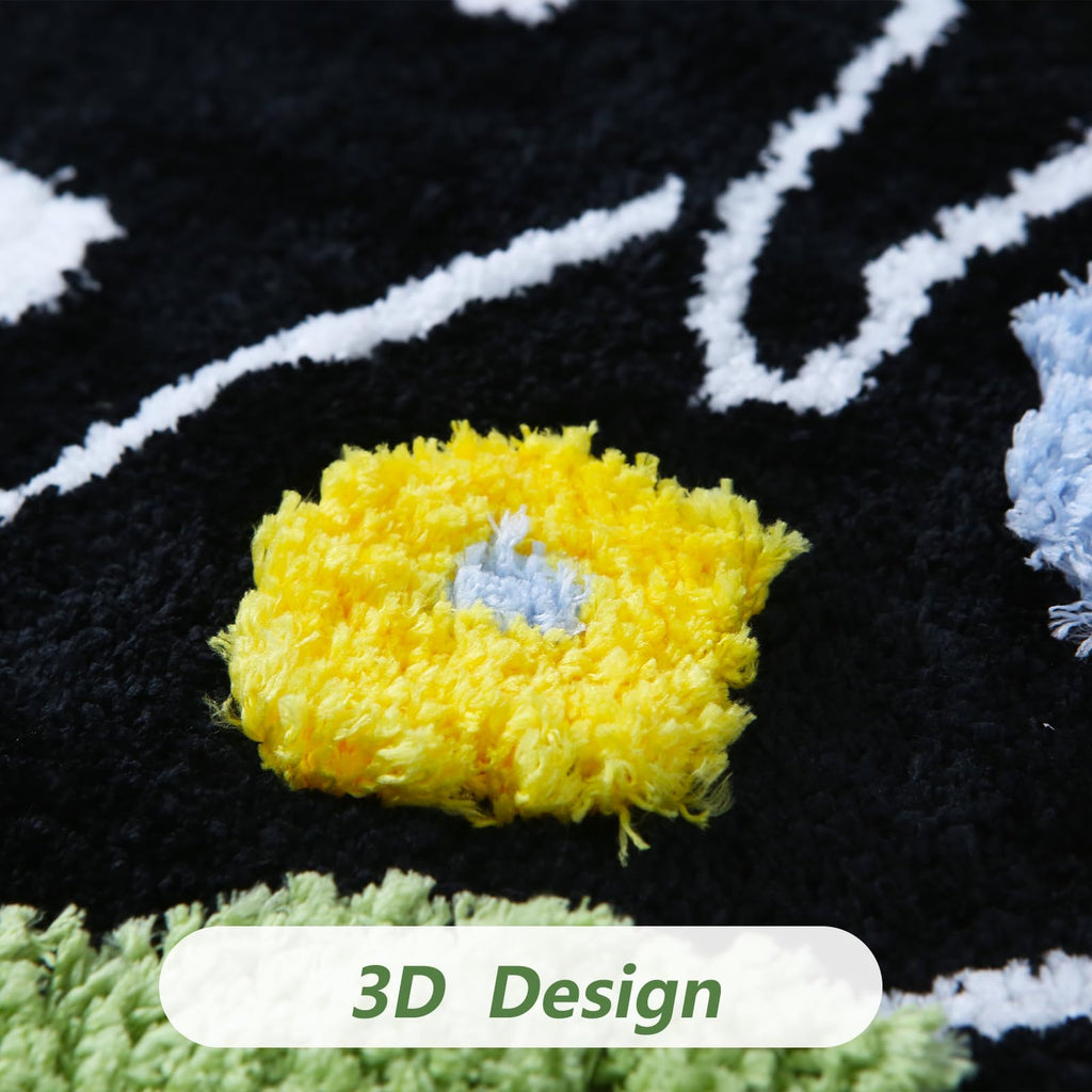 Moss Green Toilet Rugs, Luxury Tufted Extra Thick U-Shaped Toilet Rug,Cute Flower Green Moss Bath Mat Non Slip - Washable Water Absorbent Shag Bathroom Rugs for Bath