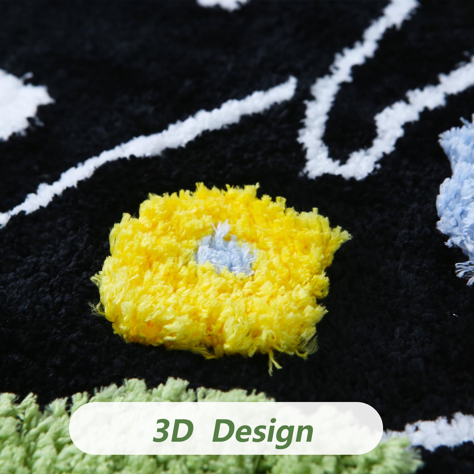 Moss Green Toilet Rugs, Luxury Tufted Extra Thick U-Shaped Toilet Rug,Cute Flower Green Moss Bath Mat Non Slip - Washable Water Absorbent Shag Bathroom Rugs for Bath