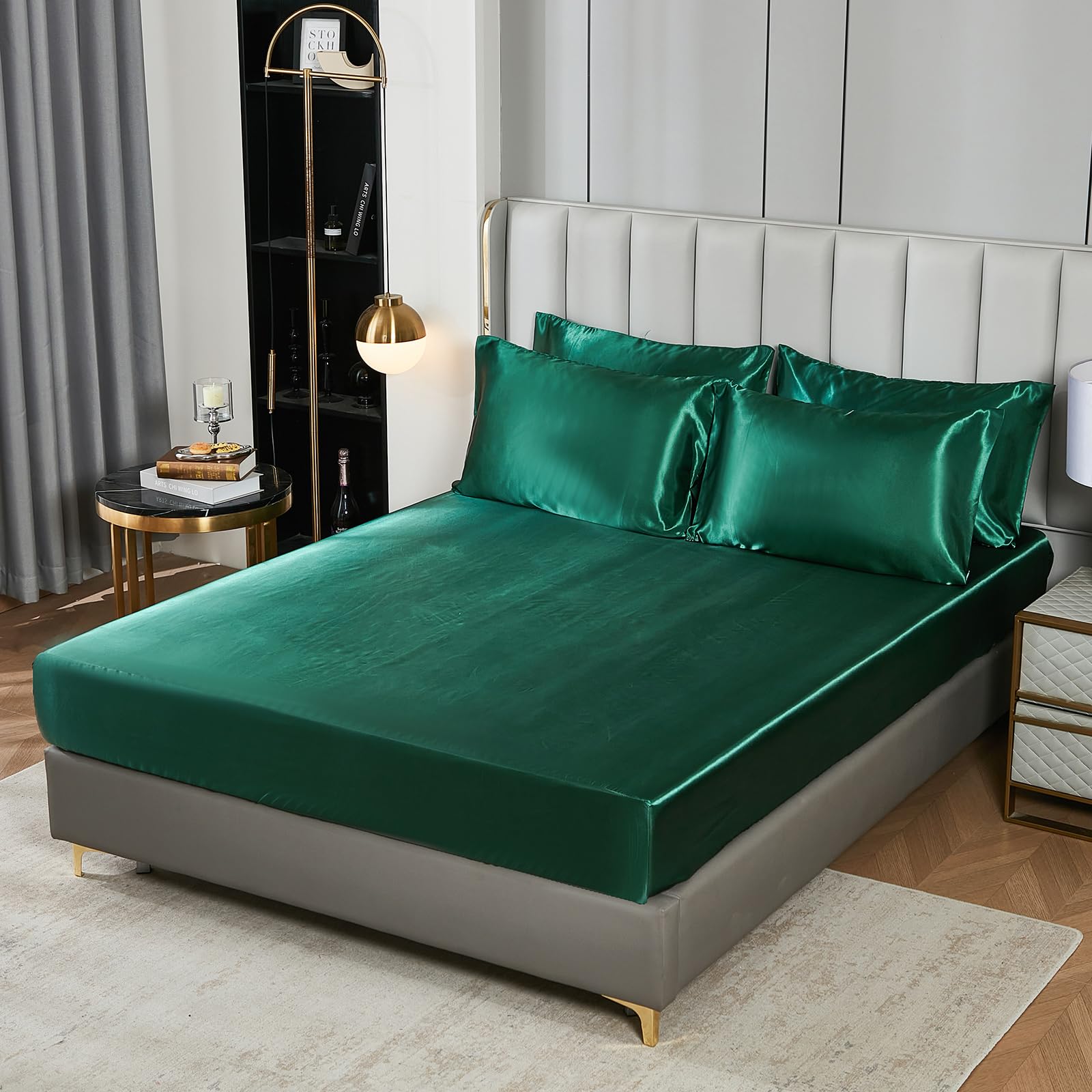 Satin Comforter Set with Sheet Set Full Silk Like Hot Pink Bed in a Bag Luxury Silky Bedding with 1 Comforter, 1 Flat Sheet, 1 Fitted Sheet, 4 Pillowcases, 1 Cushion Cover (Full, Hot Pink)