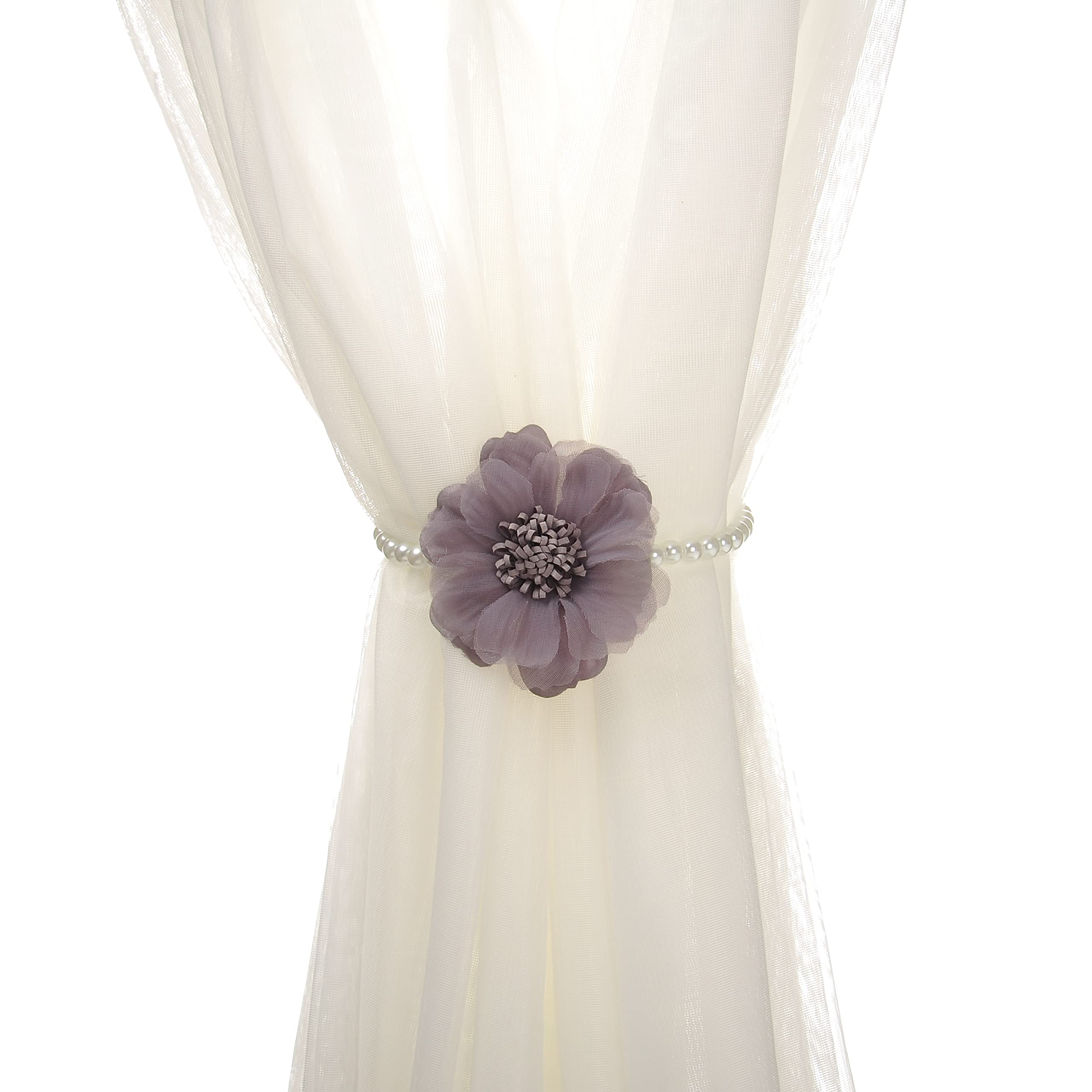 Elegant Pearl Magnetic Curtain Tieback with Handmade Flower Decorative Drapery Holdbacks Rope Holder