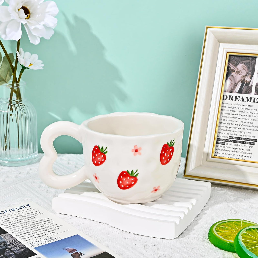 Ribbon Bow Ceramic Mug, Cute Creative Heart Handle Mug Design, 10.5 oz/300 ml