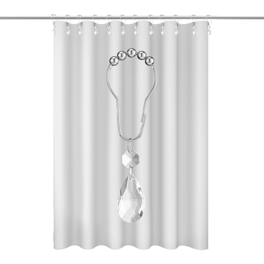 Set of 12 Water Drops Crystal Bead Stainless Steel Rust Resistant Clear Shower Curtain