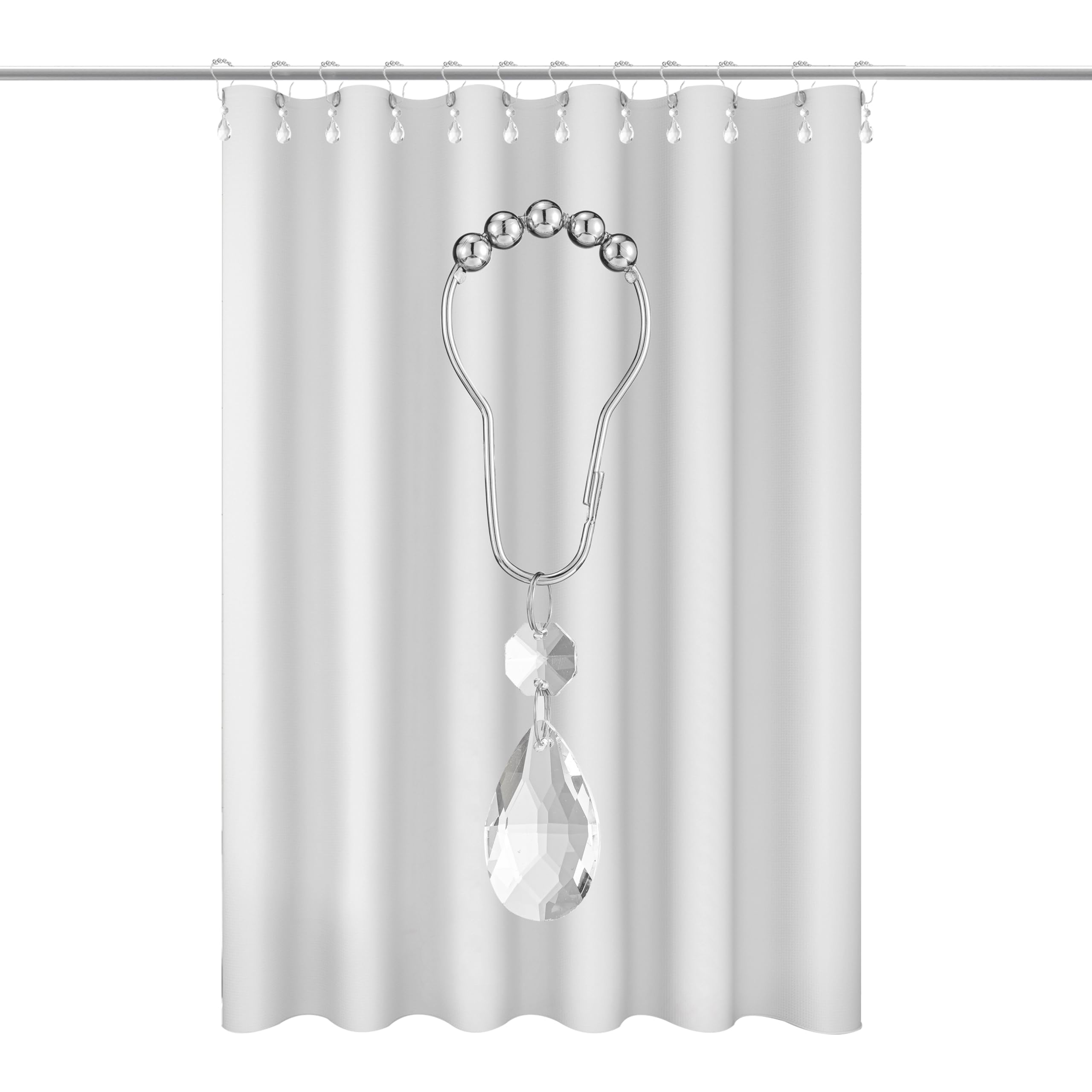 Set of 12 Water Drops Crystal Bead Stainless Steel Rust Resistant Clear Shower Curtain