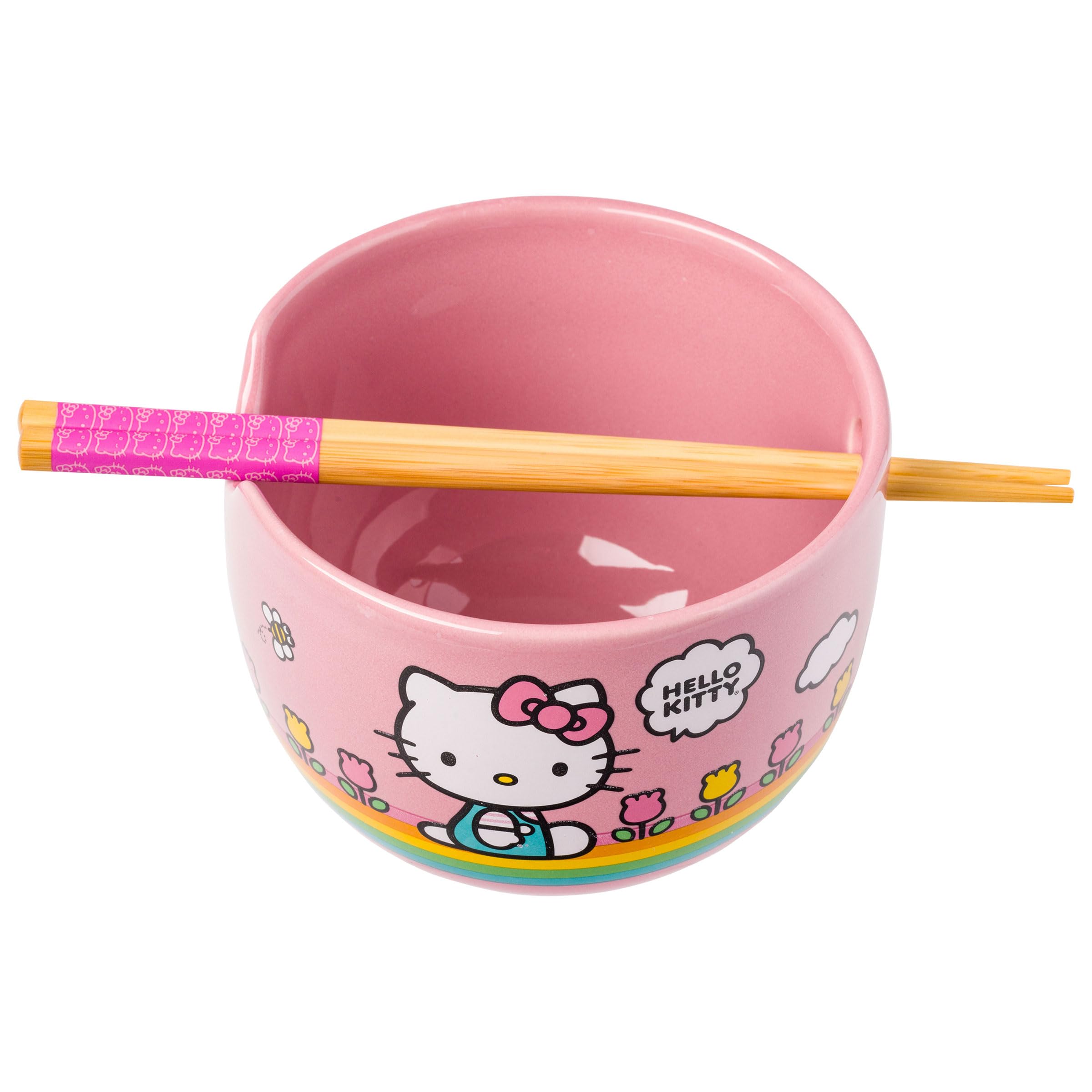 Ceramic Sanrio Hello Kitty Ramen Noodle Rice Bowl with Chopsticks, Microwave Safe