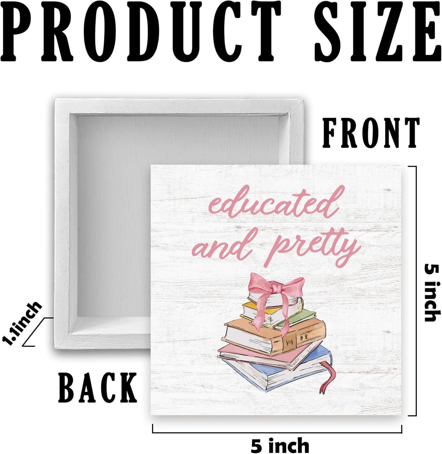 Coquette Preppy Pink Bow Books Wooden Box Sign, Book Lover Gifts, Wall Desk Shelf Tabletop Decoration