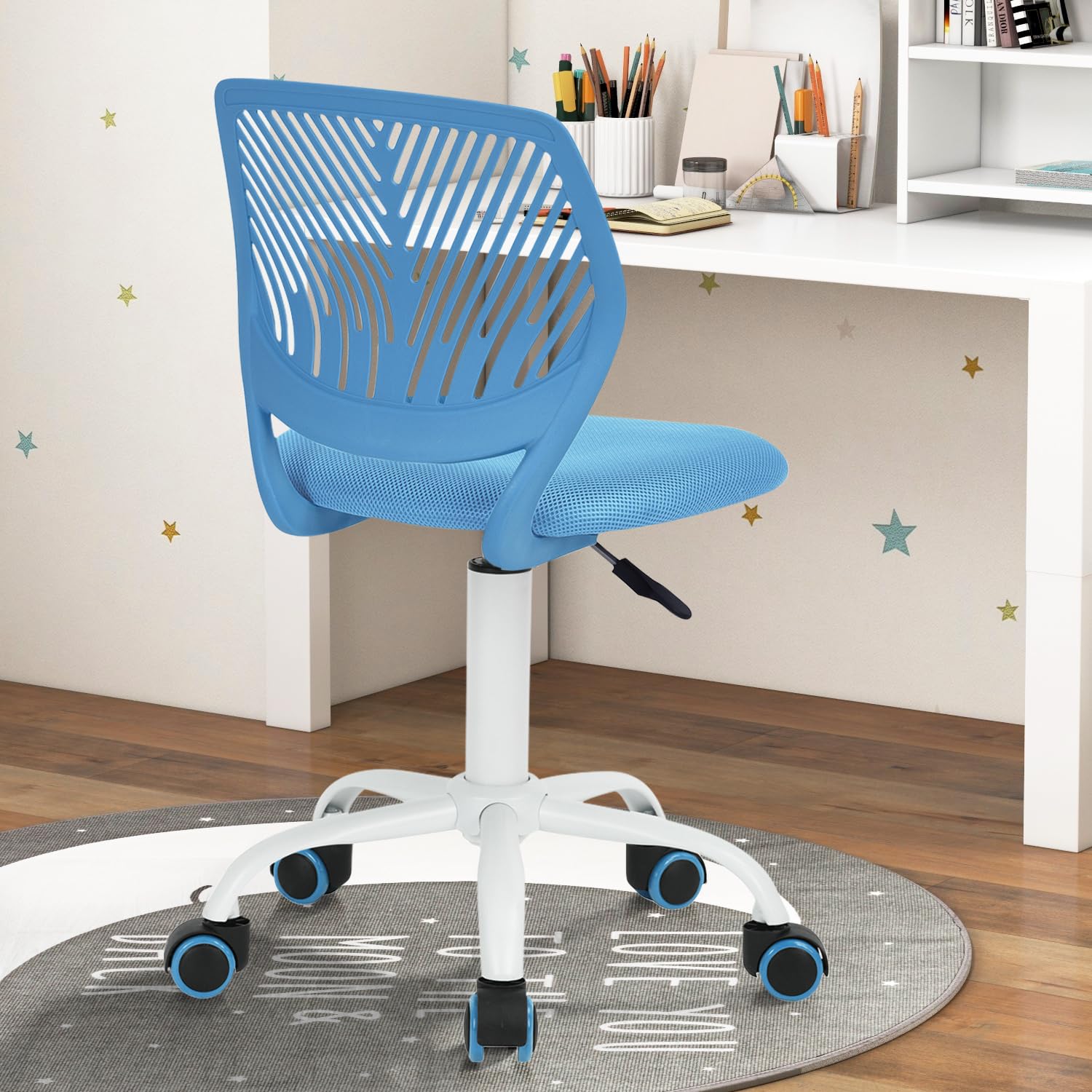 Study Desk Chair Armless Cute, Ergonomic Small Swivel Adjustable Rolling Lightweight Task Chair with Wheels and Mesh Padded Cushion