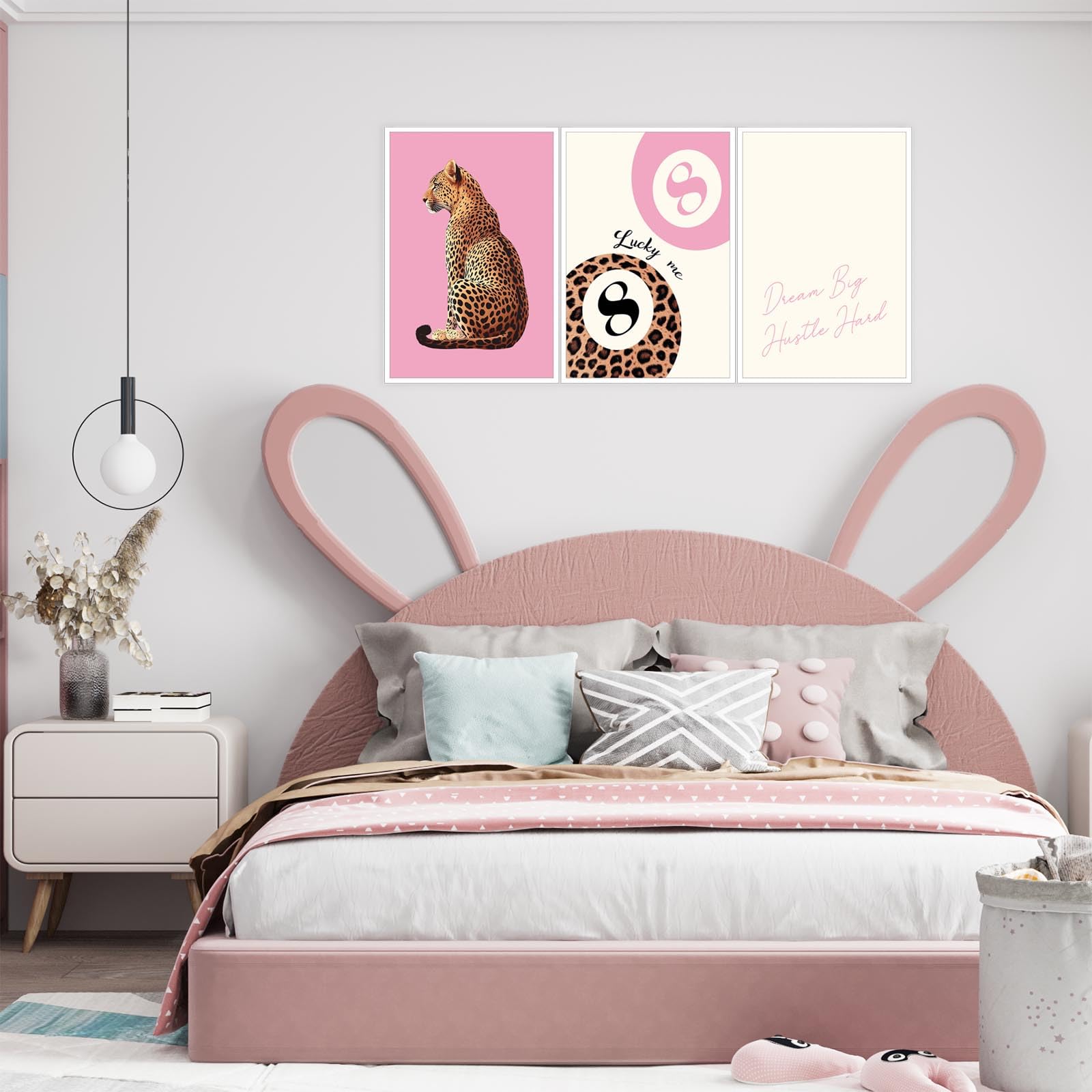 Pink Set of 3 Leopard Wall Art Prints Trendy Girly Cheetah Print Poster for Home Decor 16X24 in Unframed