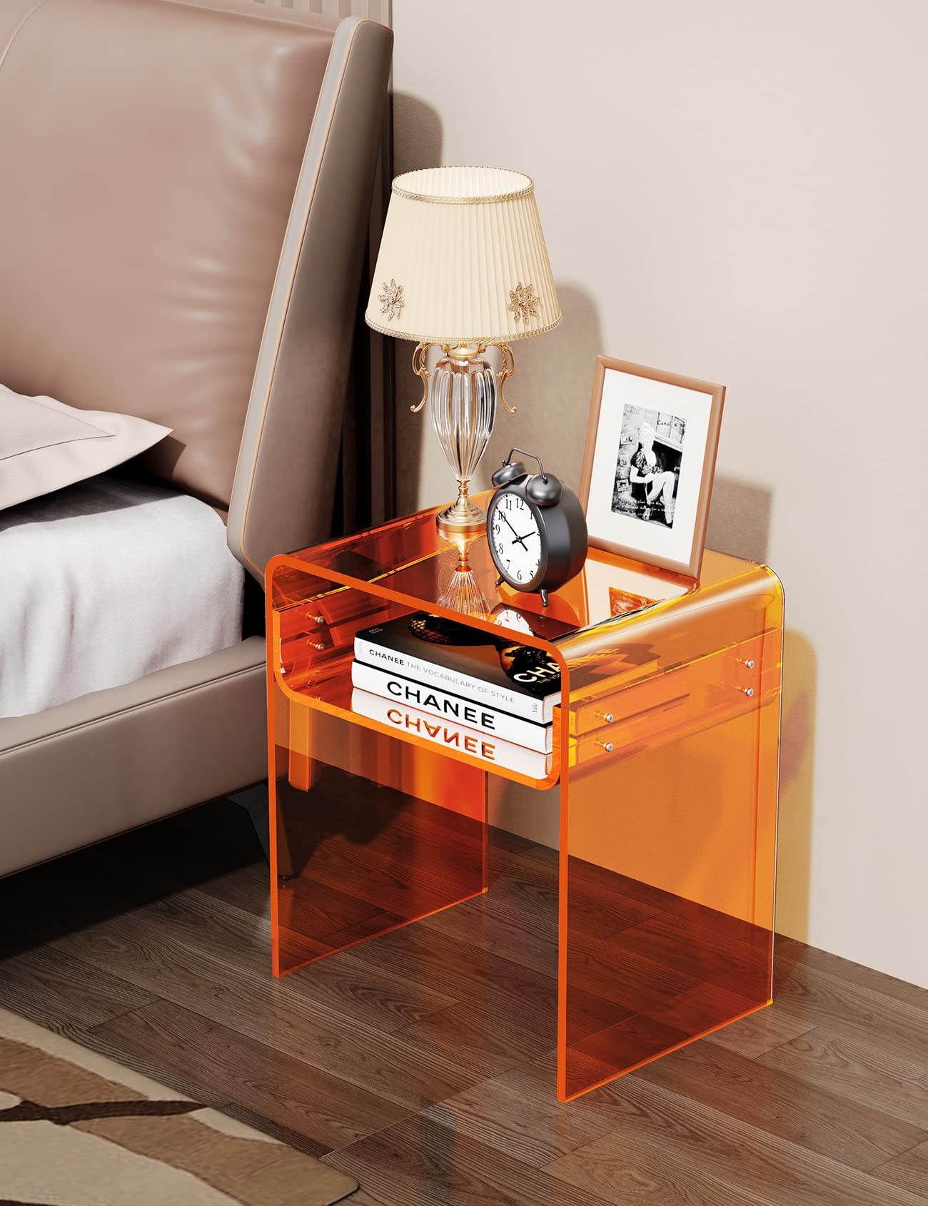 Clear Acrylic End Table 2-Tier Bedside nightstand
