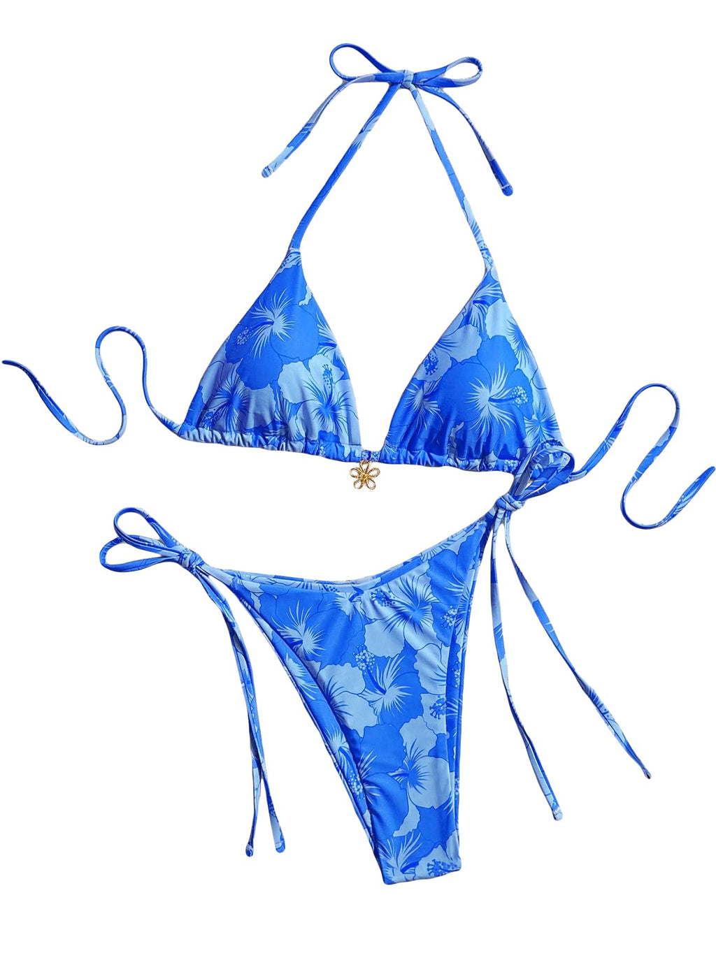 Women's Floral Print Knot Bathing Suit High Waist Summer Swimsuit Bikini Set