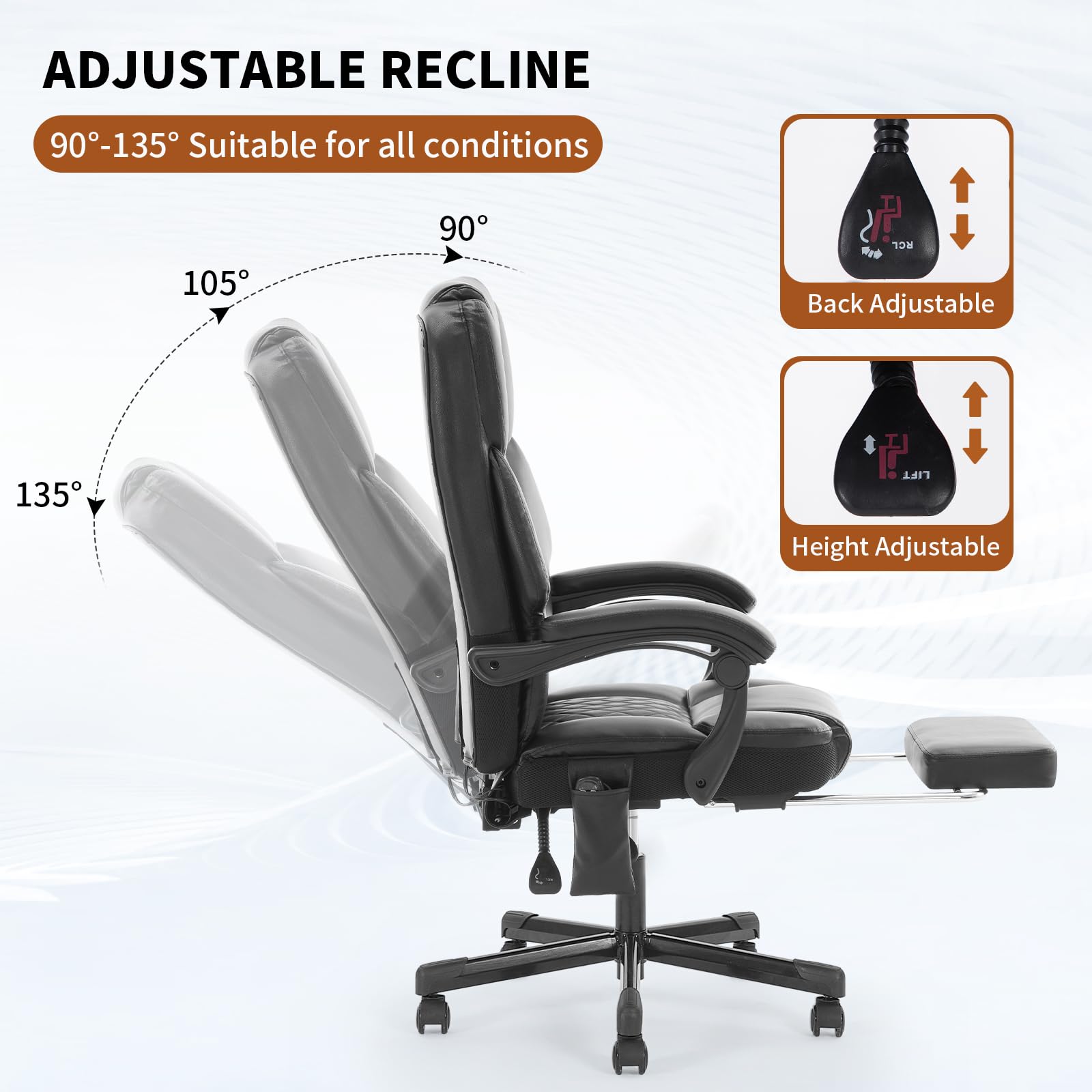 Massage Office Chair with Heat 6 Vibration Points, High Back & Heat, Executive Desk Chair, Big and Tall Office Chair 400lbs, Comfortable Ergonomic Reclining Managerial Chair