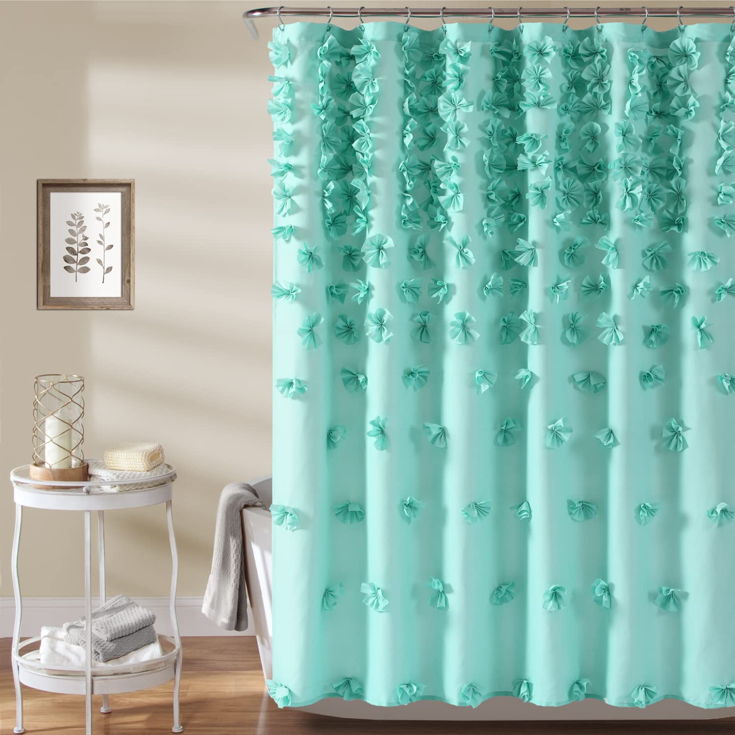 Lush Decor Shower Curtain, 72" W x 72" L - Luxury Shower Curtain With Bows Vintage Glam Bathroom Decor