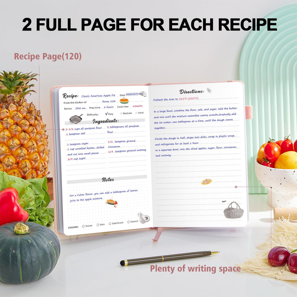 Recipe Book to Write in Your Own Recipes, Personal Cook Books to Write in and Hardcover Recipe Notebook with 2 colorful stickers for Family Recipes(A5)