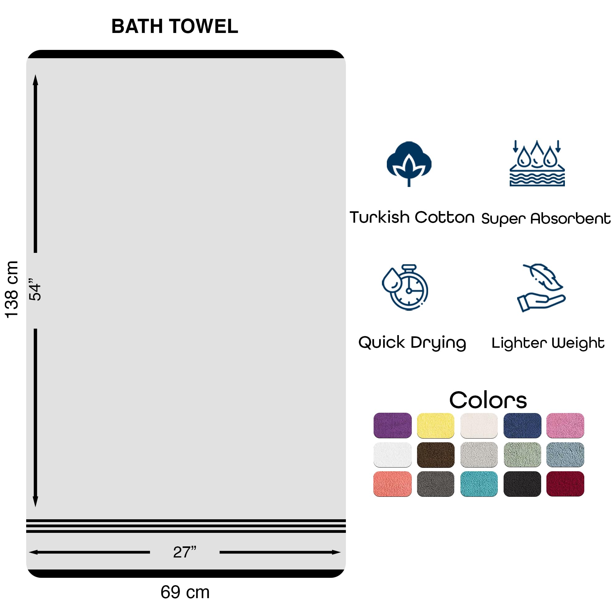 Linen Bath Towels Set for Bathroom Original Turkish Cotton Soft, Absorbent and Premium 2 Bath Towels, 2 Hand Towels, 2 Washcloths
