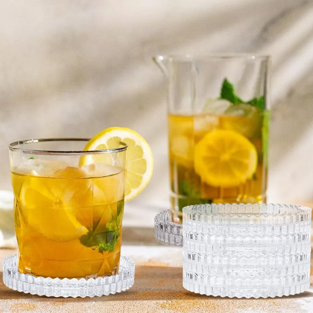 Modern Clear Coaster Set of 8- Glass Coasters for Drinks Crystal Coasters Round Cup Coasters