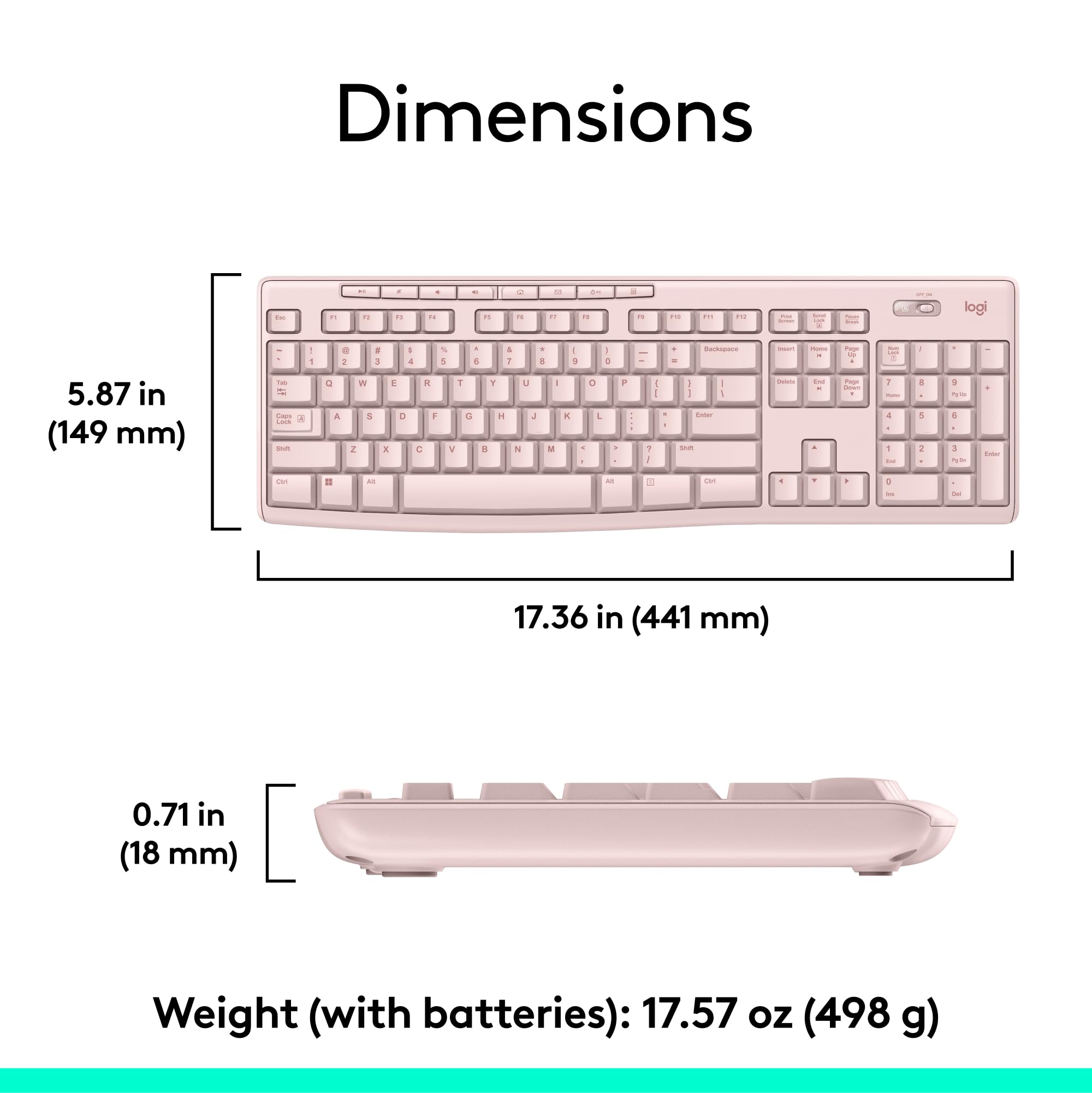 Rose Wireless Keyboard and Mouse Combo â€?2.4 GHz, Compact Mouse, 8 Multimedia Shortcuts, Long-Lasting 2-Year Battery, Compatible with Windows PC & Laptop