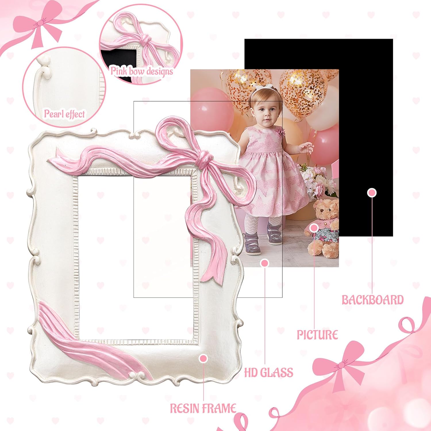 Pink Bow Picture Frames Coquette Room Decor Vintage Pink Ribbon Bow Picture Photo Frames