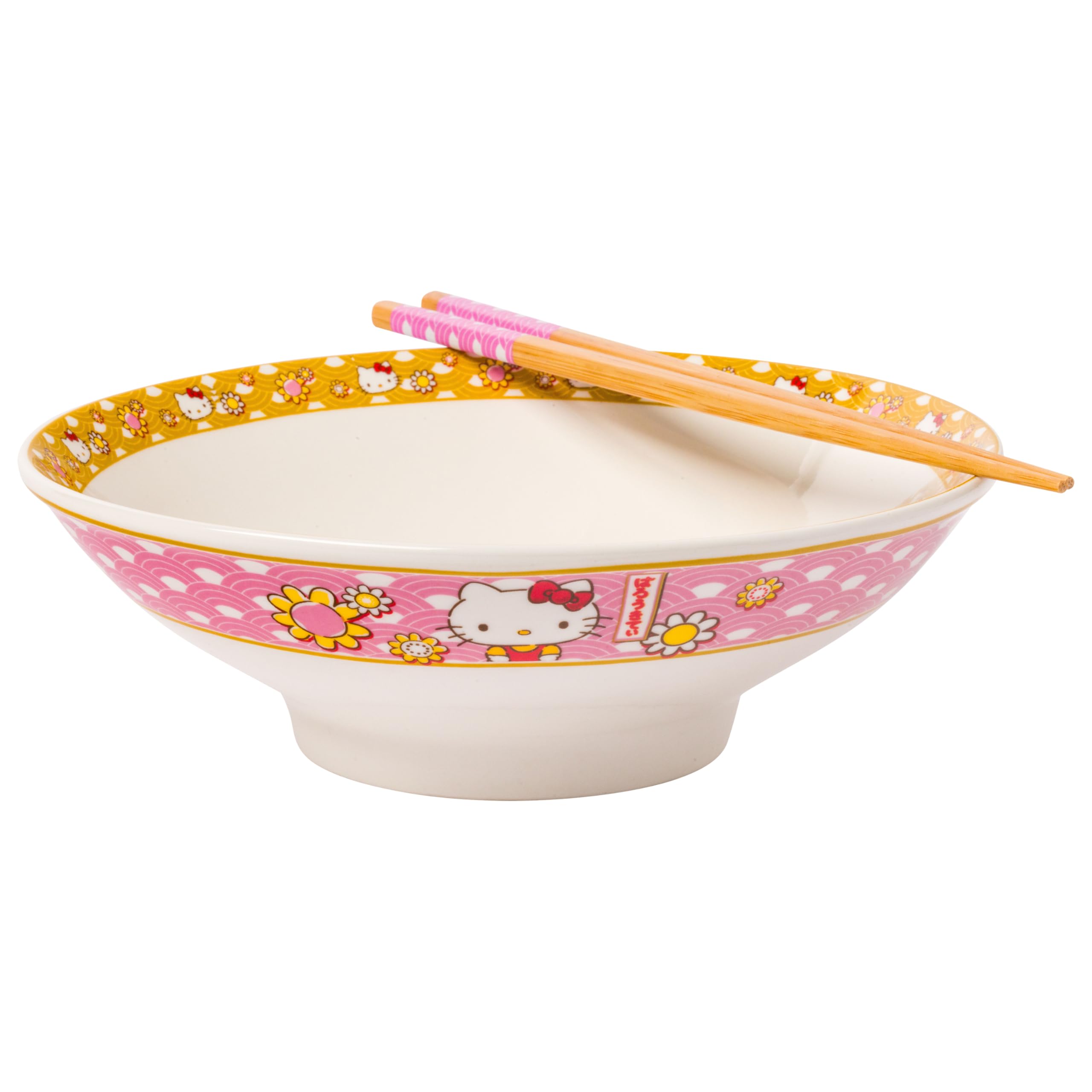 Ceramic Sanrio Hello Kitty Ramen Noodle Rice Bowl with Chopsticks, Microwave Safe
