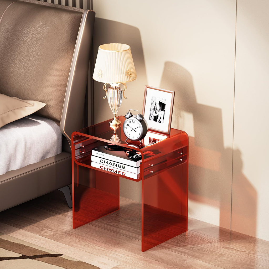 Clear Acrylic End Table 2-Tier Bedside nightstand