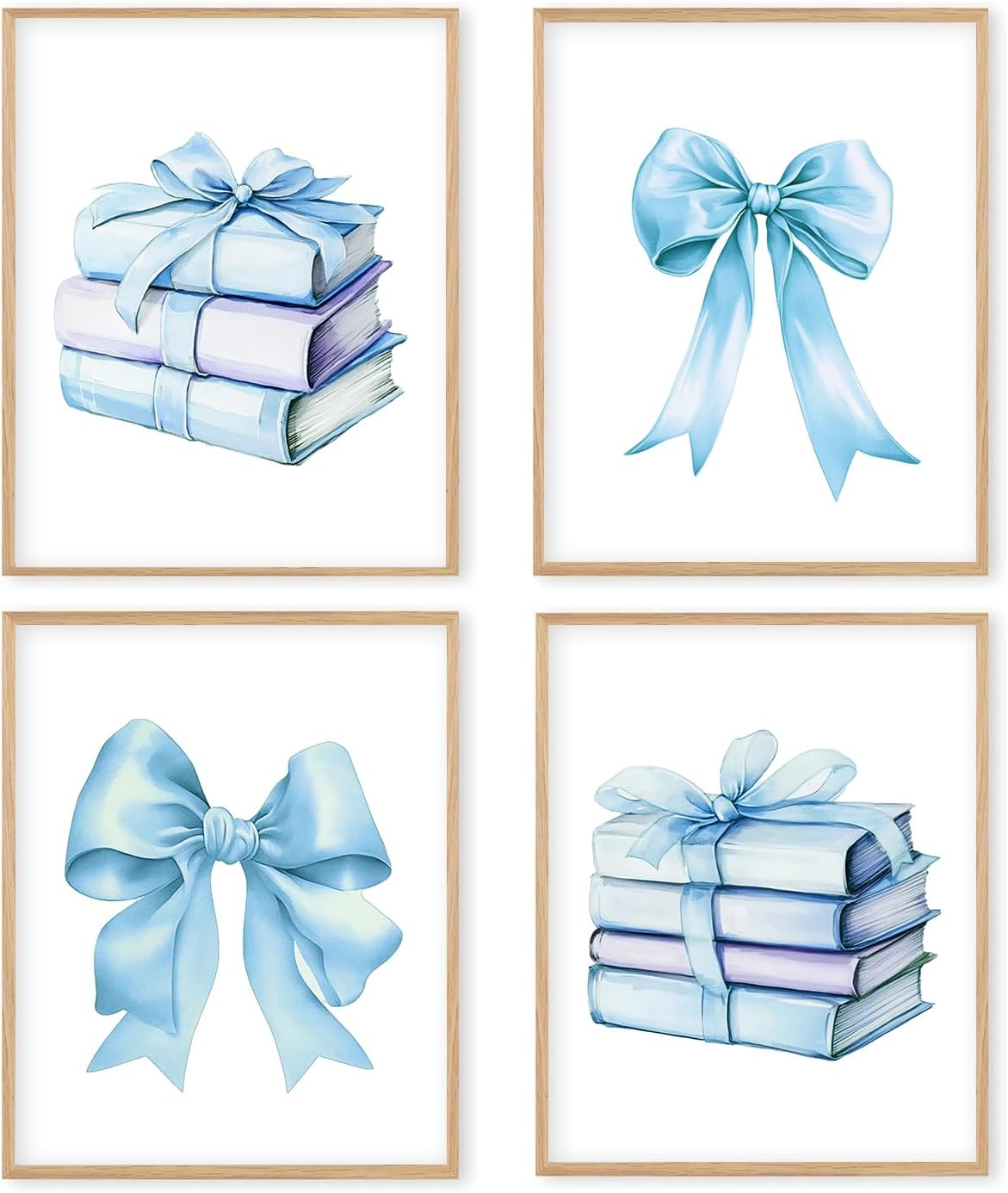 Coquette Bow Unframed Wall Art Prints - Book Lover Reading Posters for Room Decor - Preppy Home Bedroom Classroom Library Wall Decor 8x10 Set of 4