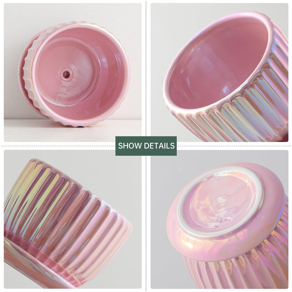 Ceramic Flower Pots, 4"+5"+6" Inch Small Glazed Succulent Planters with Drainage Hole, Modern Indoor Decorative Plant Pots Set of 3,Garden Pots with Saucer