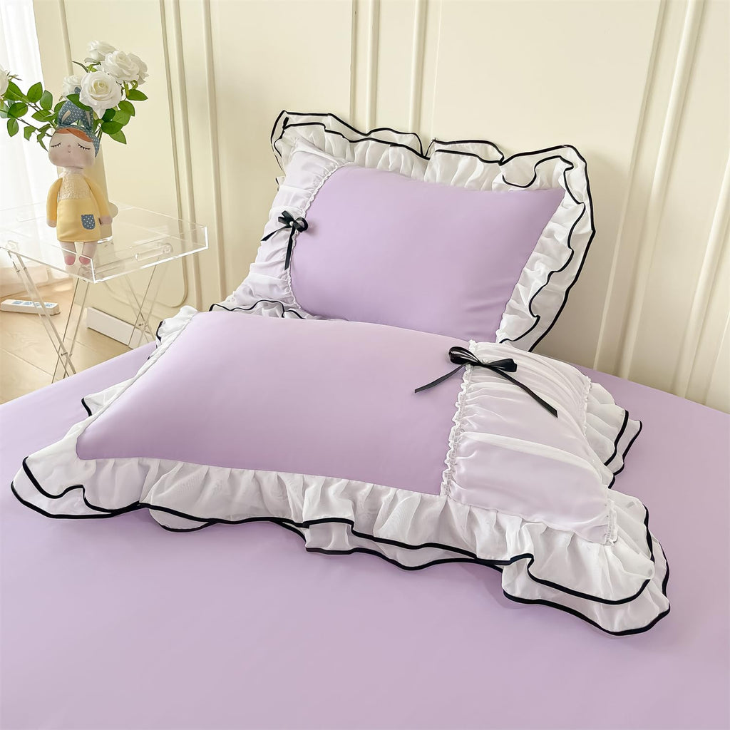 Duvet Cover Ruffle Beddding Set with Bowtie - 3 Pieces Comforter Cover Set with Zipper Closure & Pillowcase - Comforter Not Included