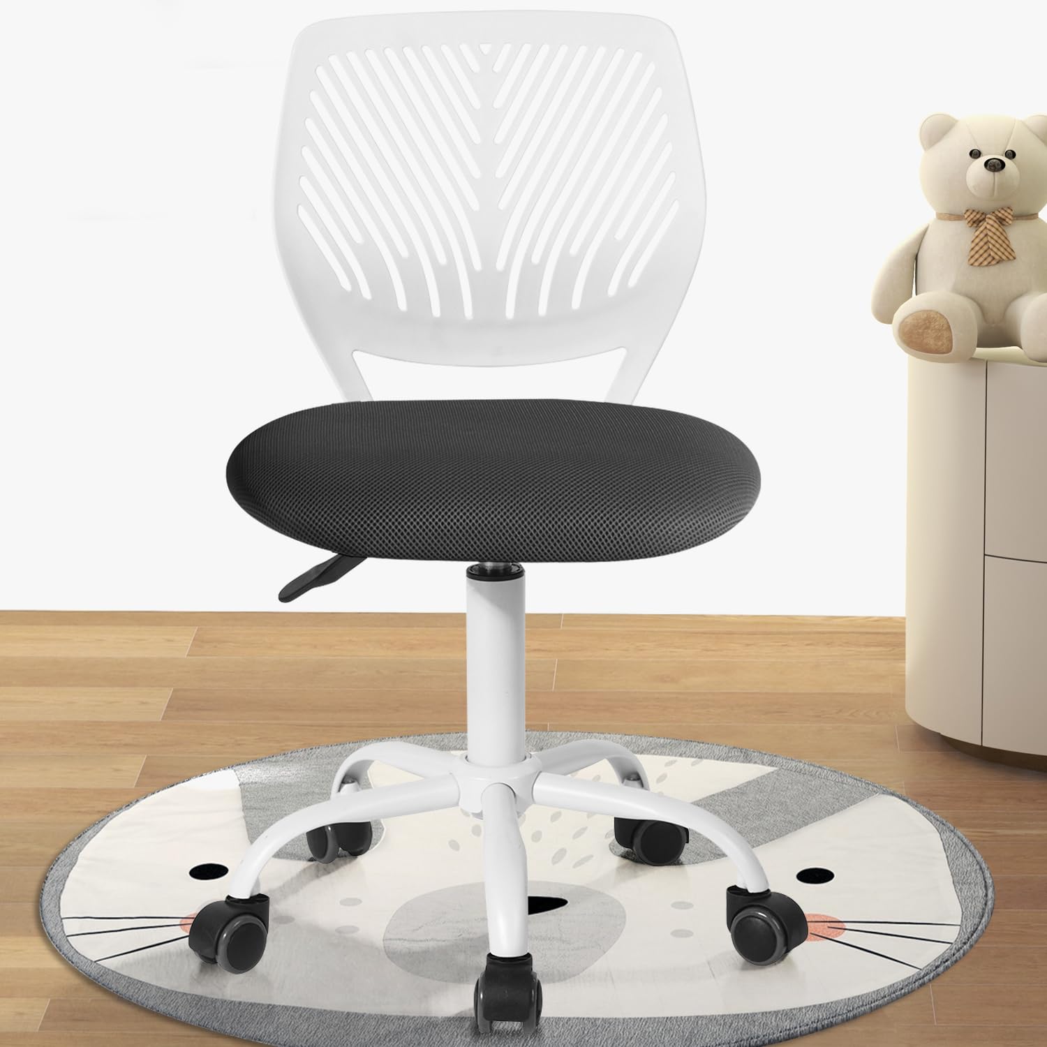 Study Desk Chair Armless Cute, Ergonomic Small Swivel Adjustable Rolling Lightweight Task Chair with Wheels and Mesh Padded Cushion