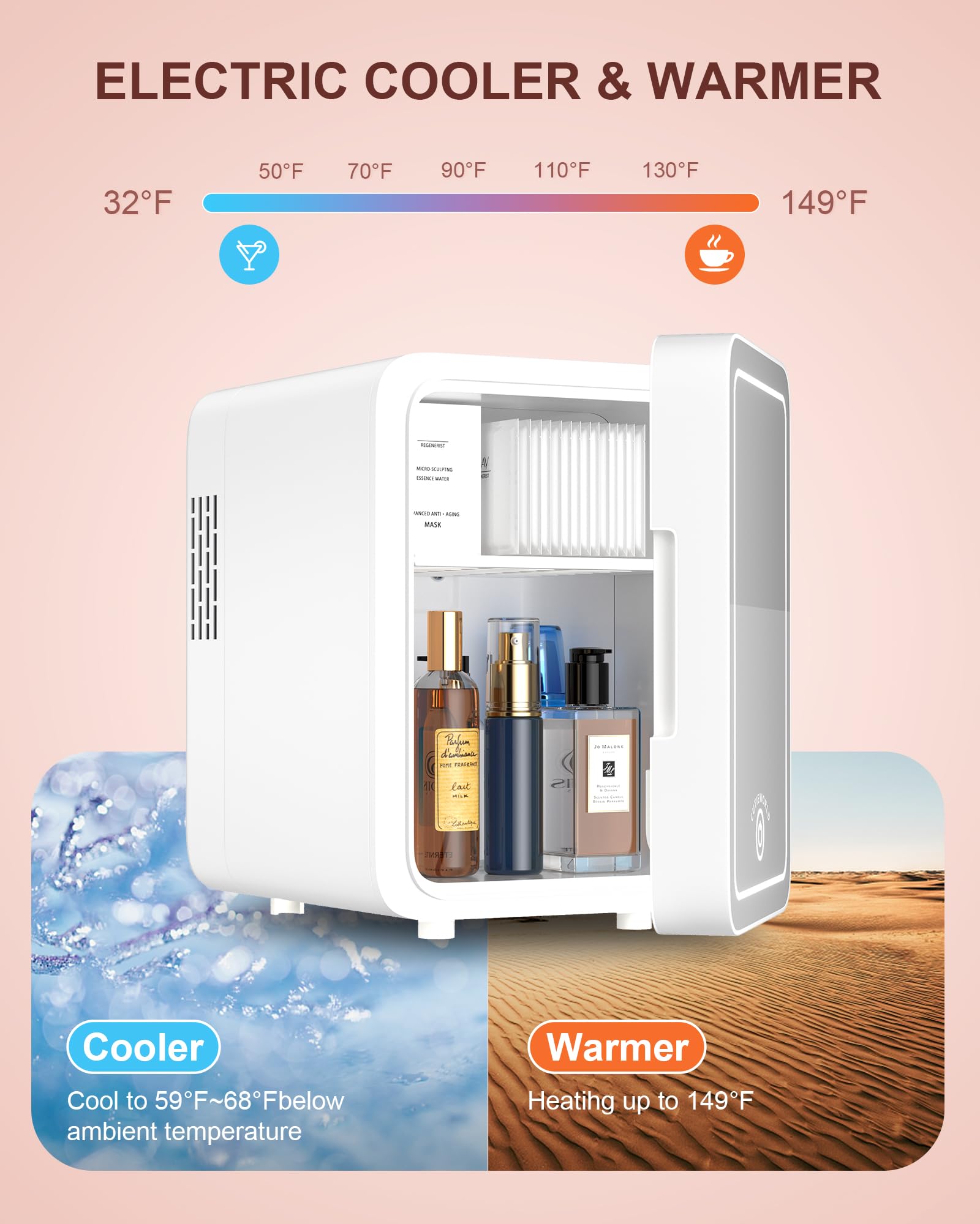Skincare Fridge - Makeup Fridge for Refrigerating Skincare and Food, Mini Fridge Cooler and Warmer