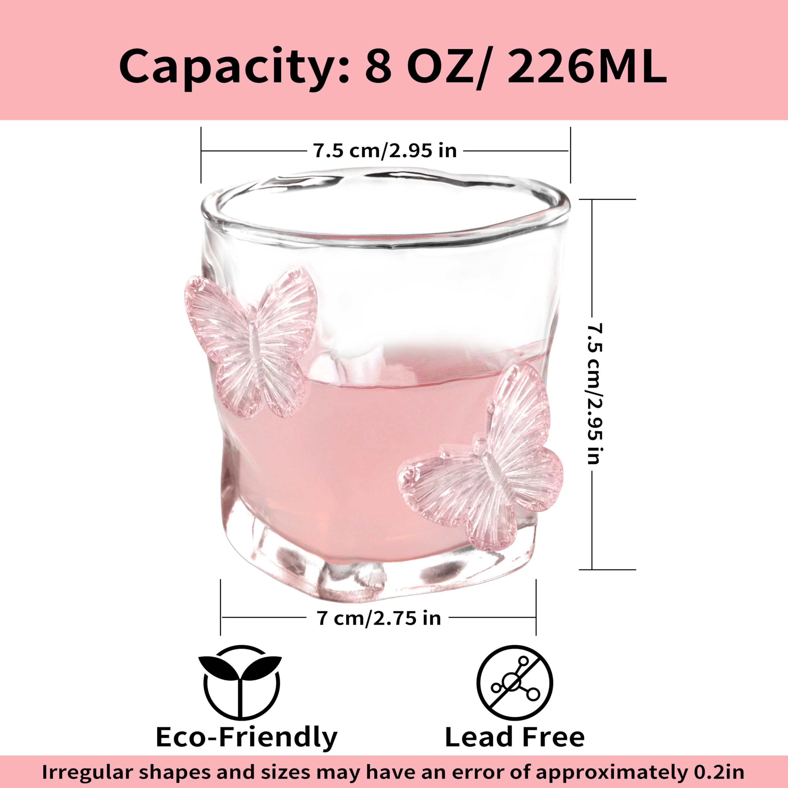 Pink Butterfly Design Glassware l Set of 2