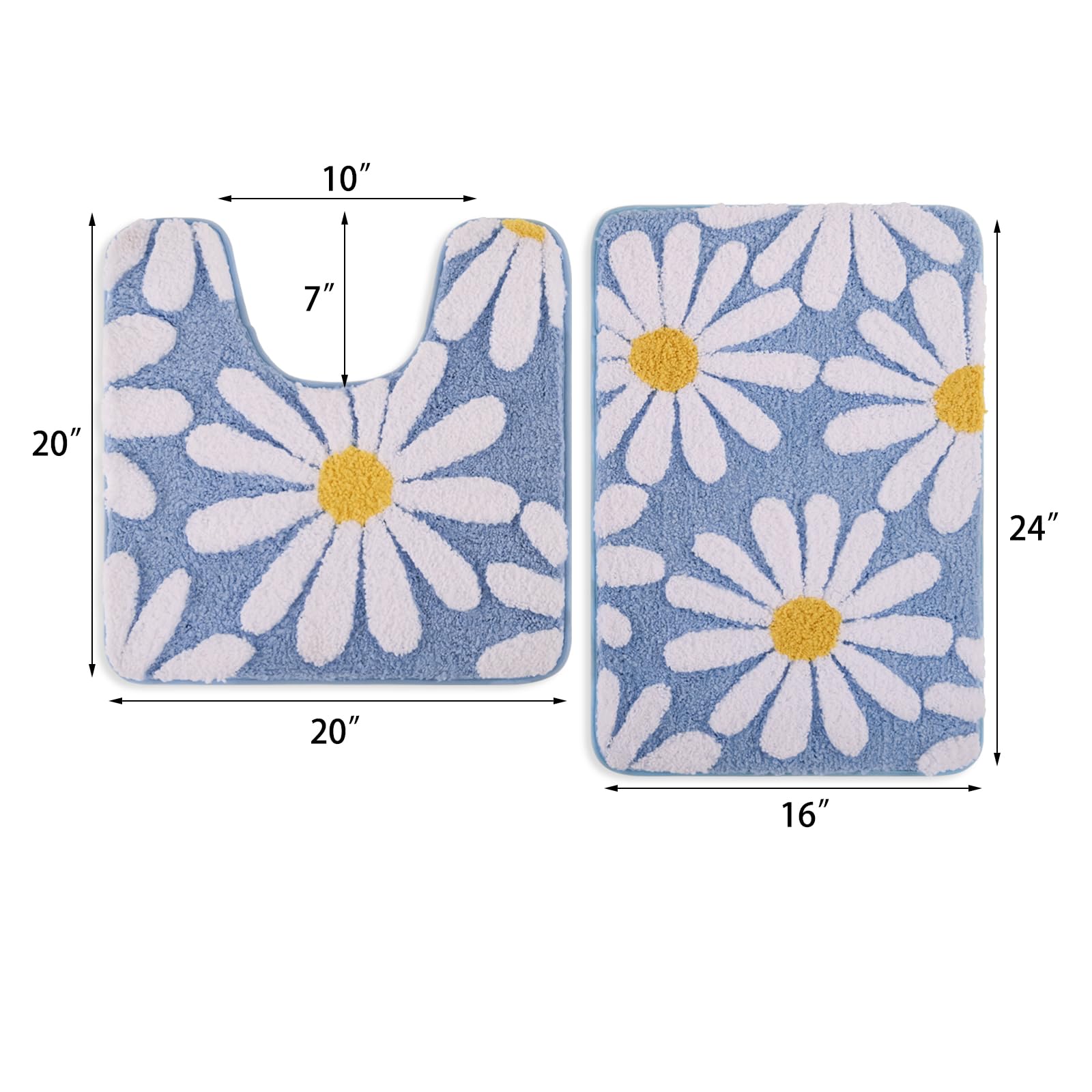 U Shaped Toilet Mat Cute Daisy Contour Bath Rug 20"x20", Extra Thick Soft Machine Washable Toilet Carpet, Non Slip Bathroom Floor Mats Super Absorbent Microfiber Bath Rugs