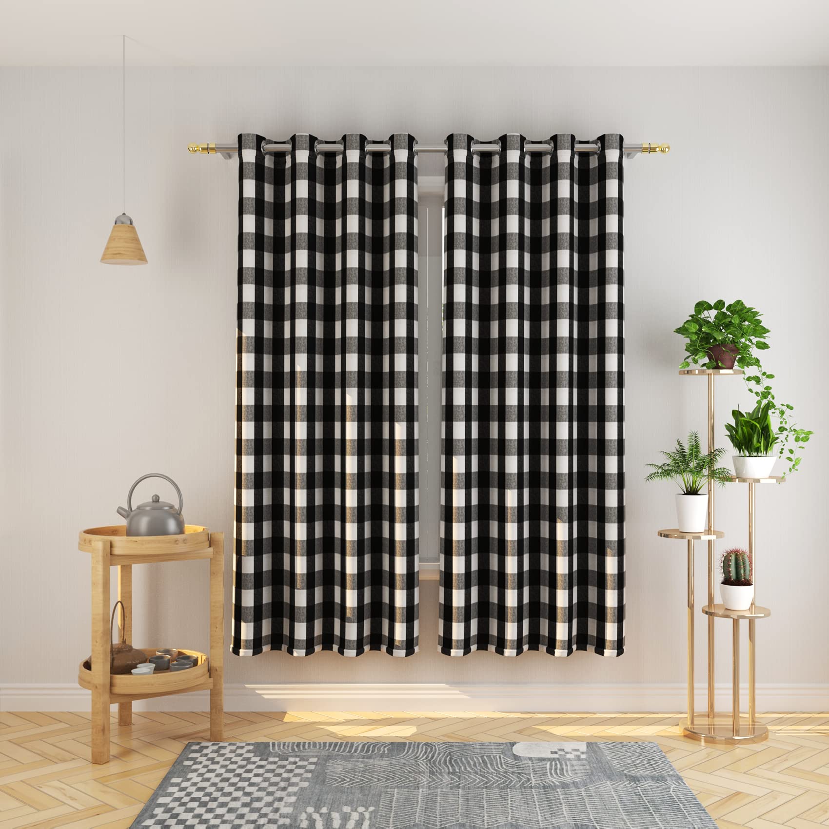 Tier Curtains Check Gingham Plaid Window Curtain Panels Bathroom Grommet Top Window Treatment 2 Panels