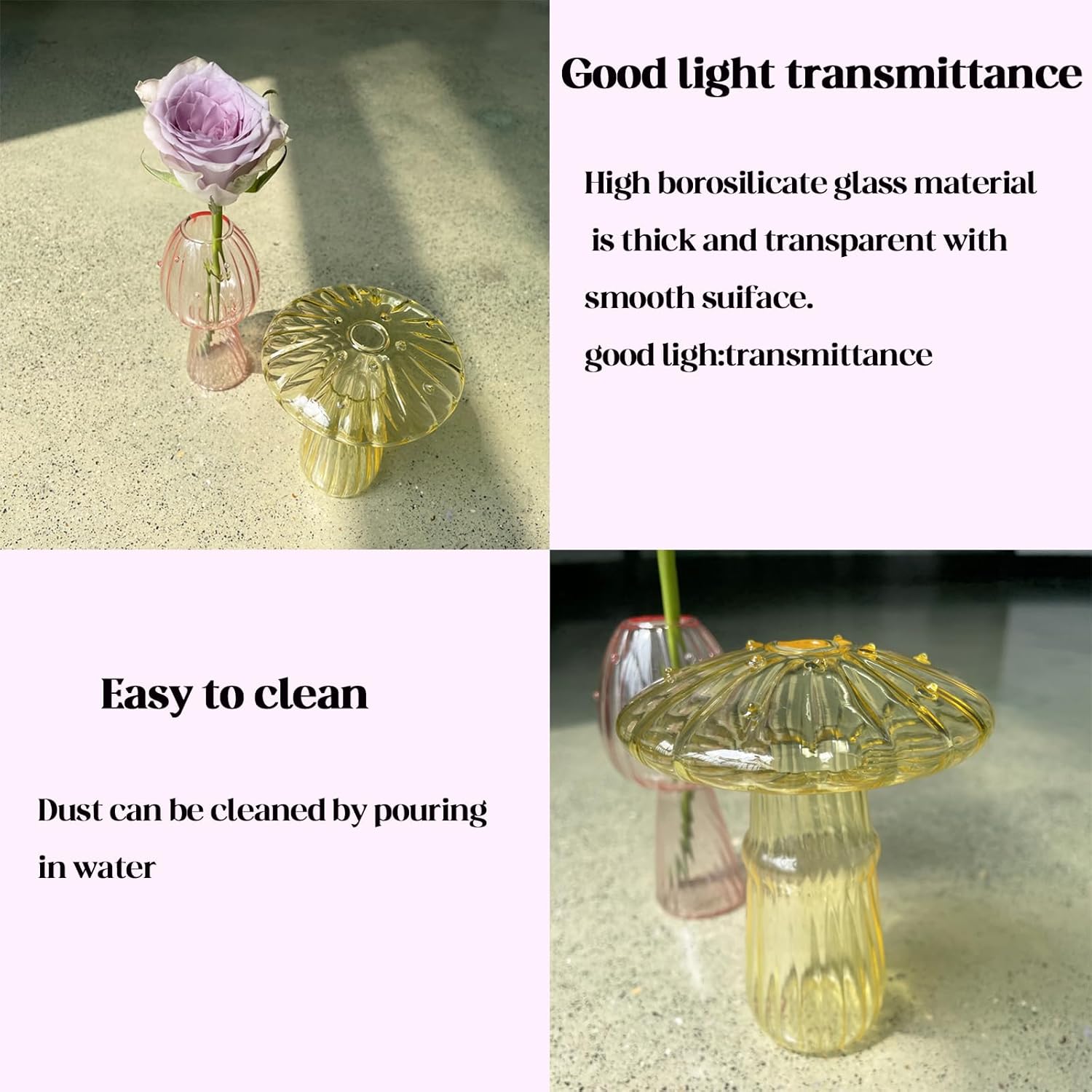 Mushroom Breeding Vases, Colorful Glass Cute Hydroponic Unique Pink and Yellow Glass Vases 2 PCS