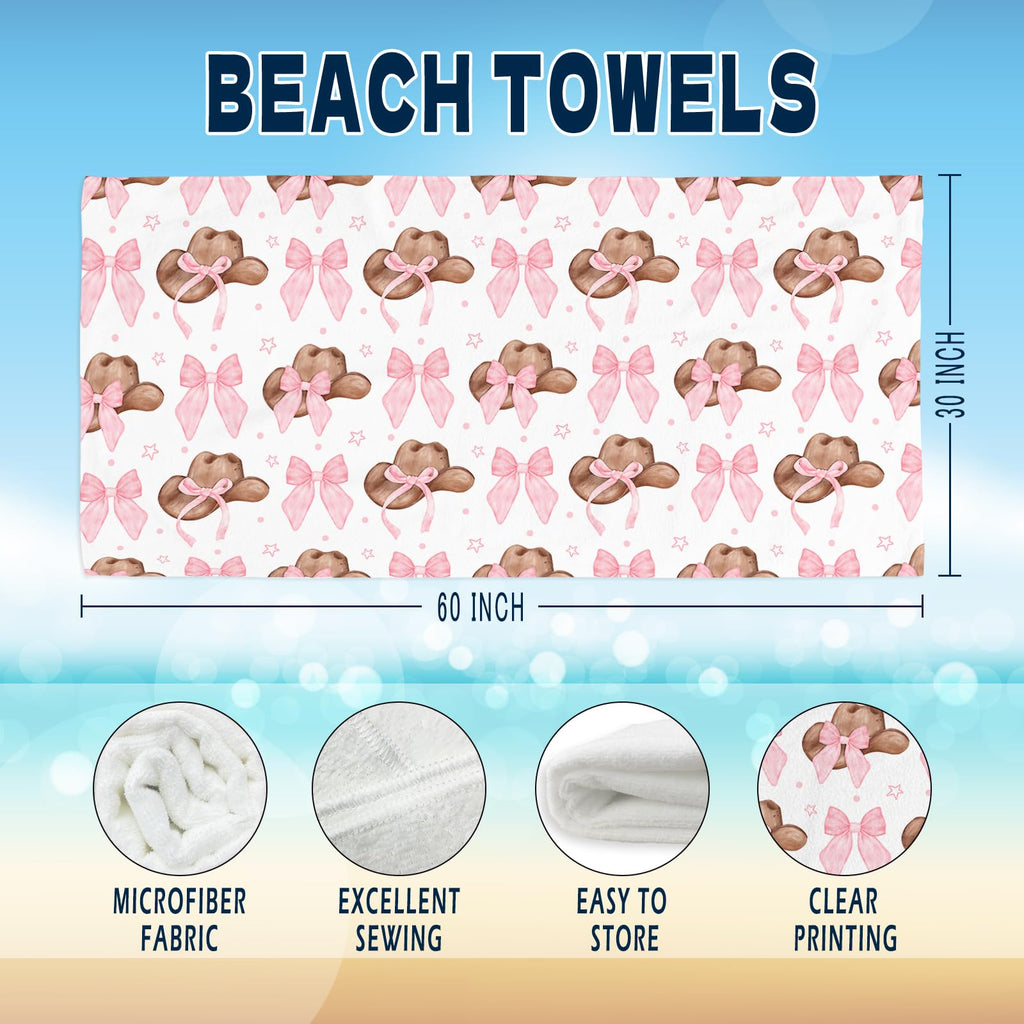 Coquette Girly Pink Bow Beach Towel - Microfiber Absorb Water Travel Towels 60x30 Inches for Bathroom Kitchen