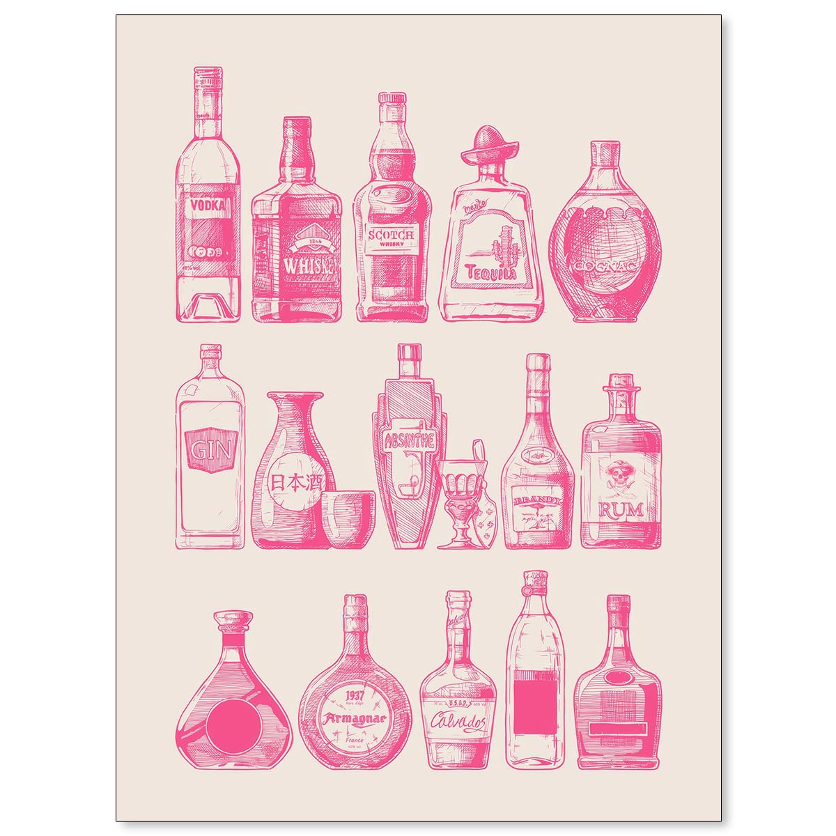 Cocktail Poster Alcohol Drink Wall Art Preppy Bar Cart Canvas Prints for Funky Bar Kitchen Wall Decor