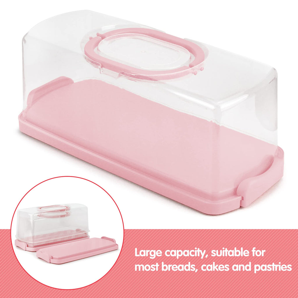Plastic Rectangular Bread Box with Clear Lid, Loaf Cake Keeper, Portable Bread Keeper Storage Container with Handle