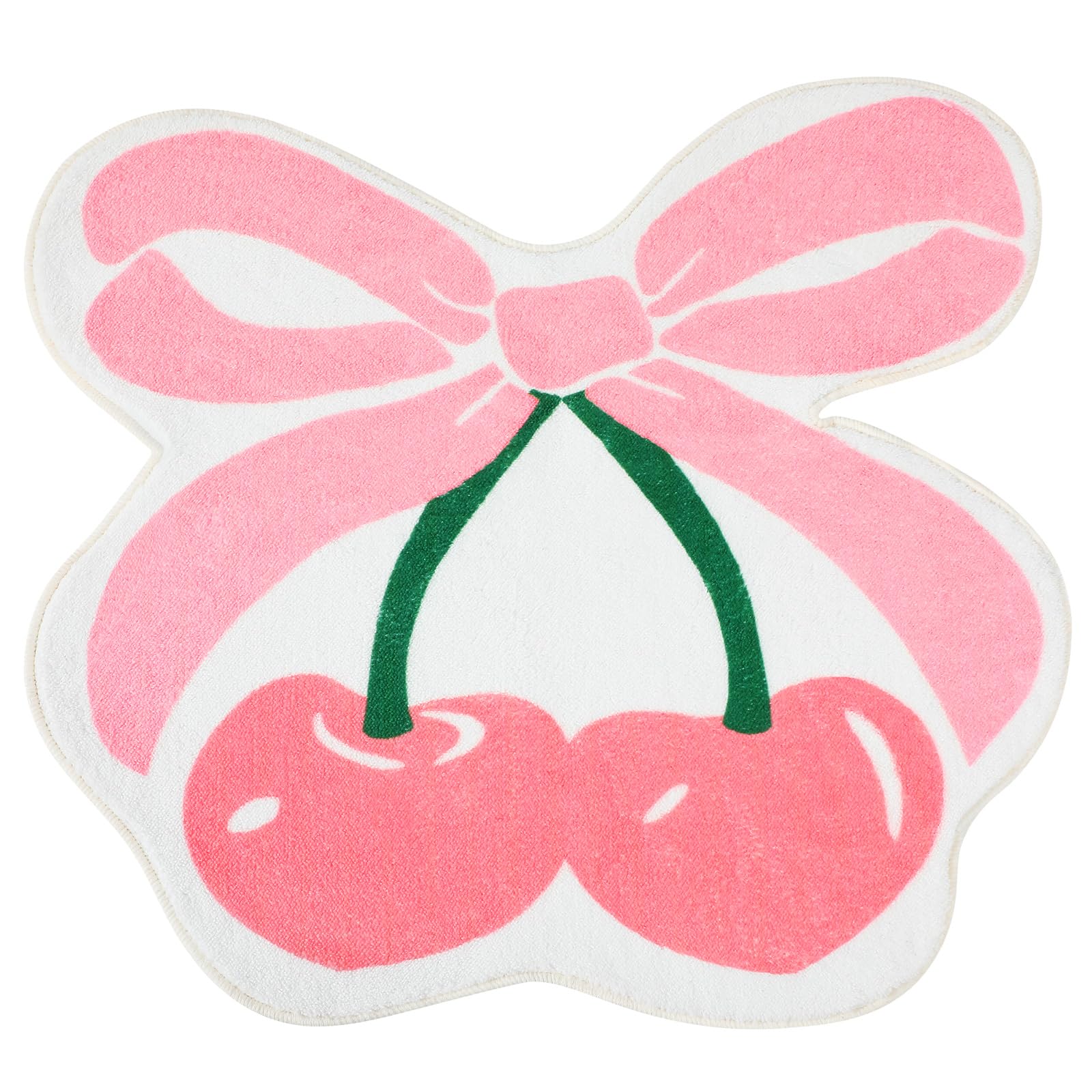 Cherry Bow Bathroom Rugs, Coquette Bow Rugs for Home Decor Cute Soft Tufted Mats Non Slip Absorbent Floor Carpet for Bathroom Bedroom Porch Kitchen, 25 x 23 Inches(Pink)