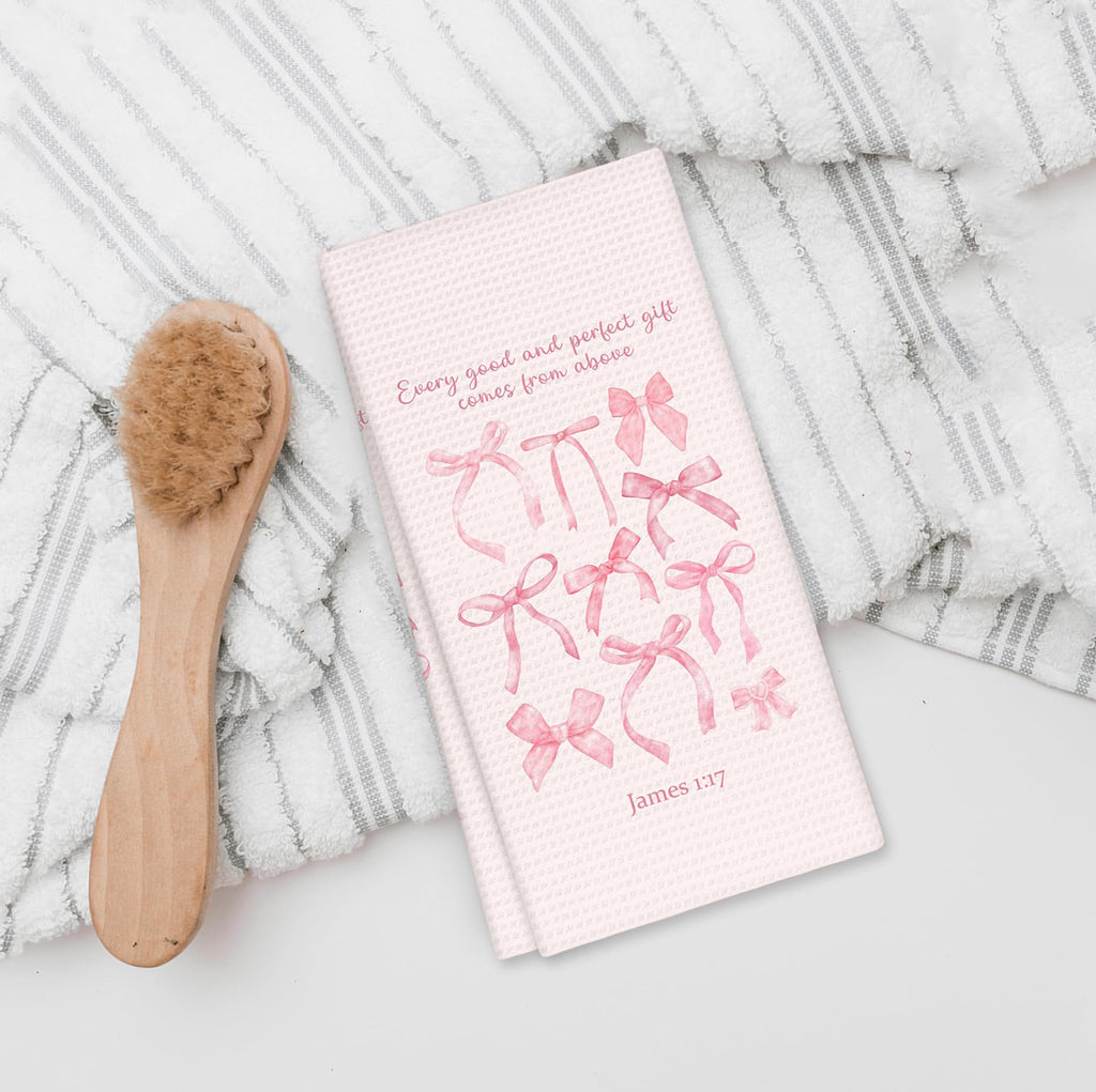 Girly Pink Bow Coquette Preppy Towel, 16x24 Inch